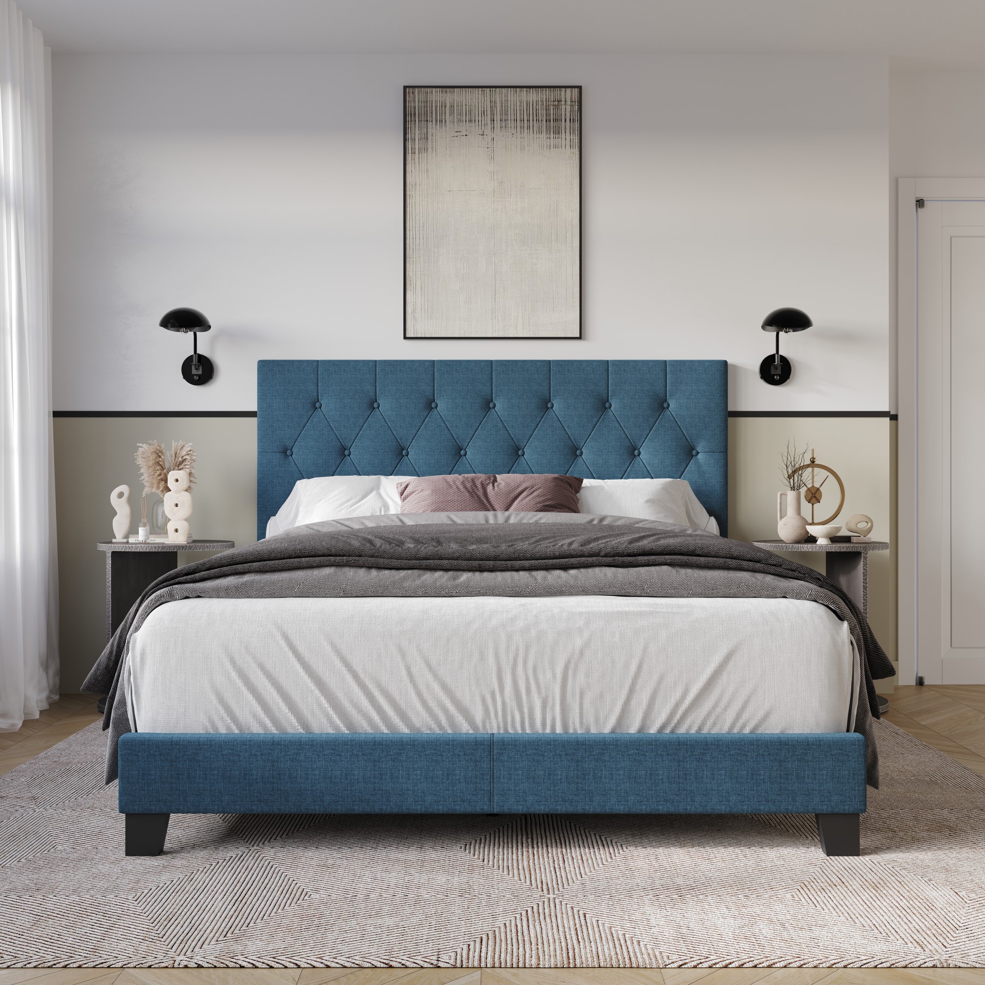 Home Design 80178-741 Dillon Denim Blue King Wood Panel Bed