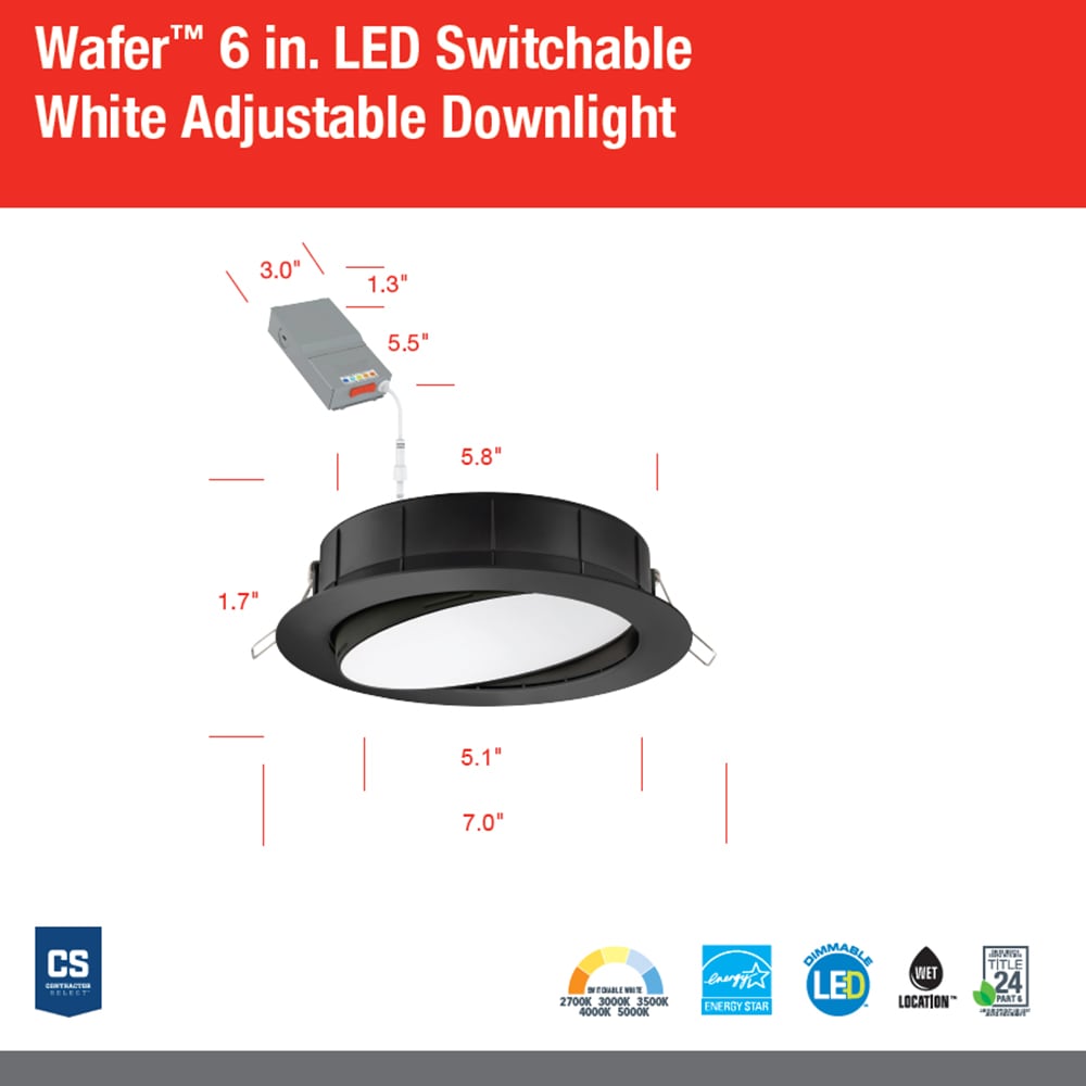 Matte Black 6-Inch Adjustable LED Recessed Lighting Kit