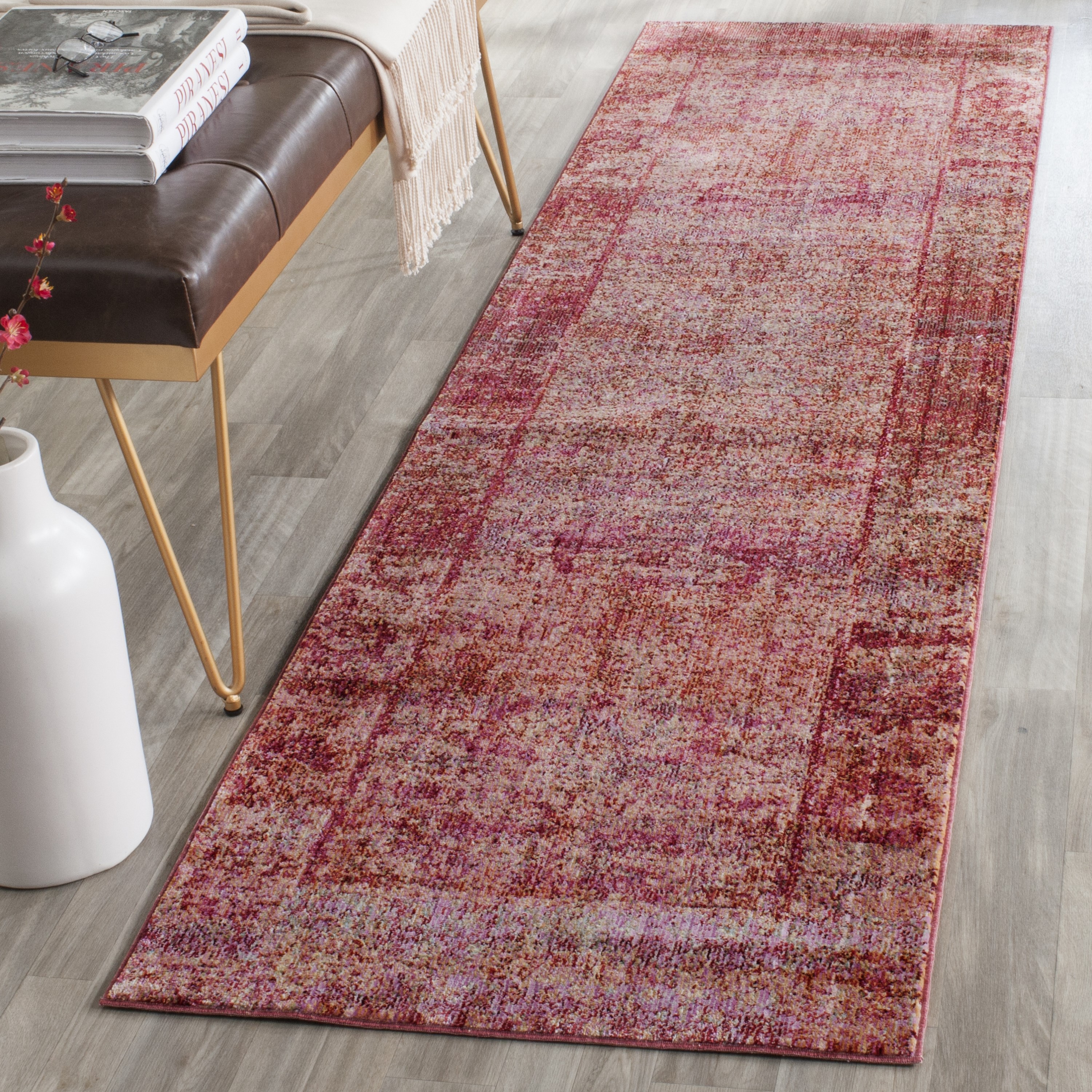 Safavieh MYS920P-210 Mystique Hombre 2 x 10 (ft) Loomed Polyester Rust/Multi Rectangular Indoor Distressed/Overdyed Vintage Runner rug