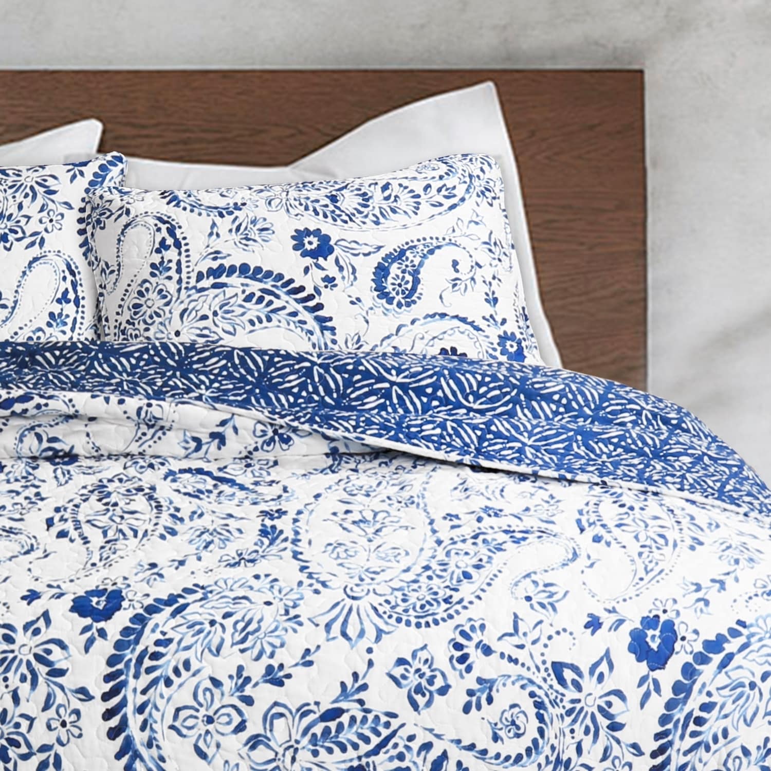 Erindale Navy Blue Cotton Reversible King Quilt Set