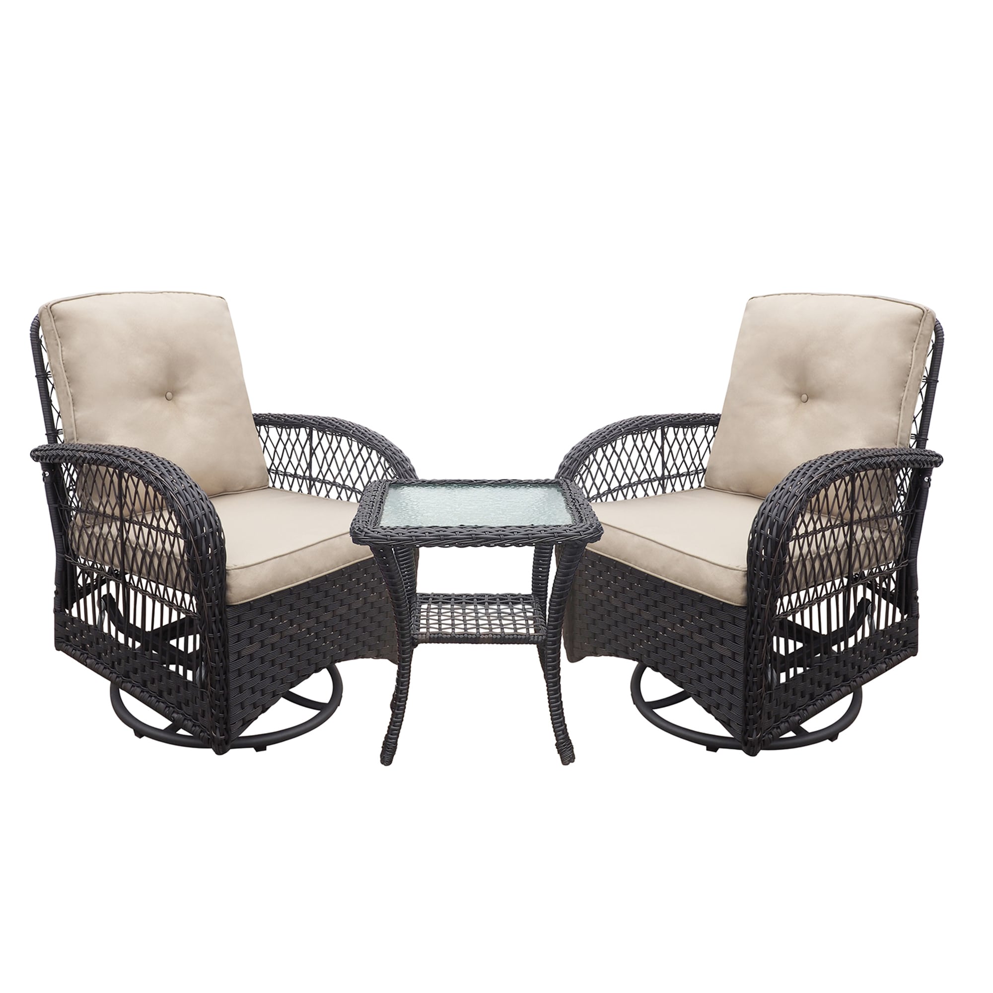 AHIOU HOME ZAAHG-1113593P Monterey 3 -Piece Rattan Patio Conversation Set with Beige Cushions