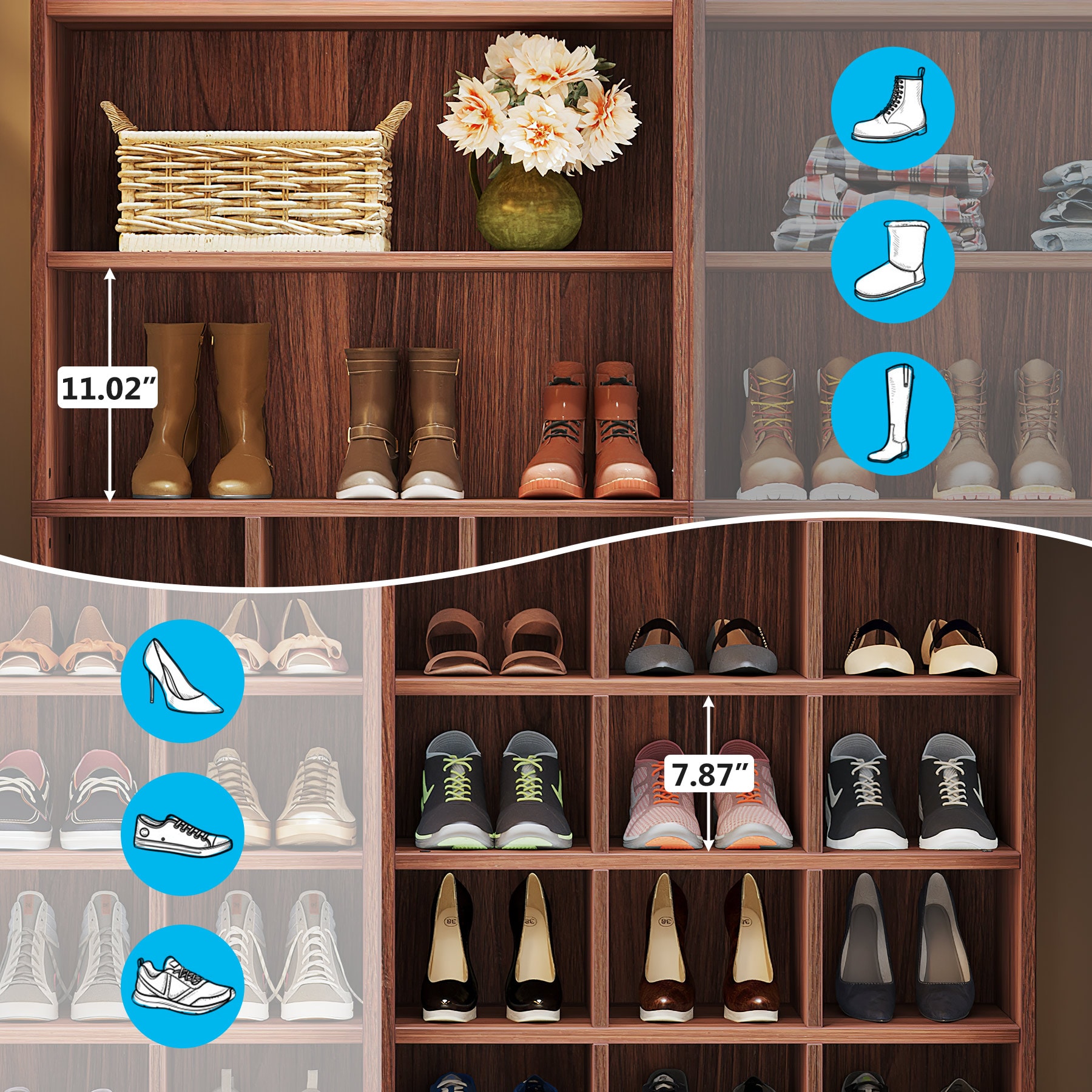 Tribesigns 8-Tier Shoe Rack, Wooden Shoe Shelf Shoe Storage Cabinet