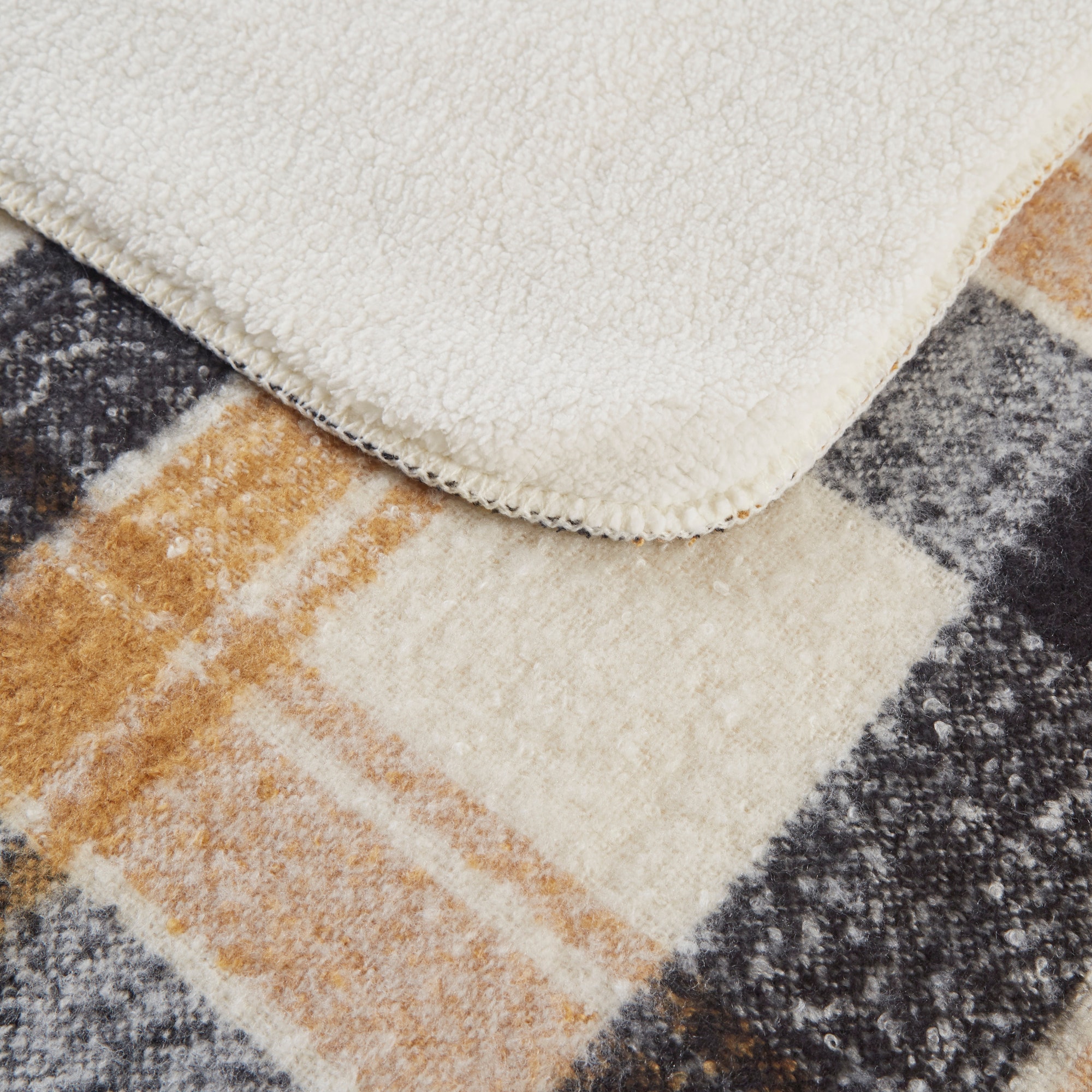 50"x60" Tan Plaid Faux Mohair Sherpa Reversible Throw Blanket