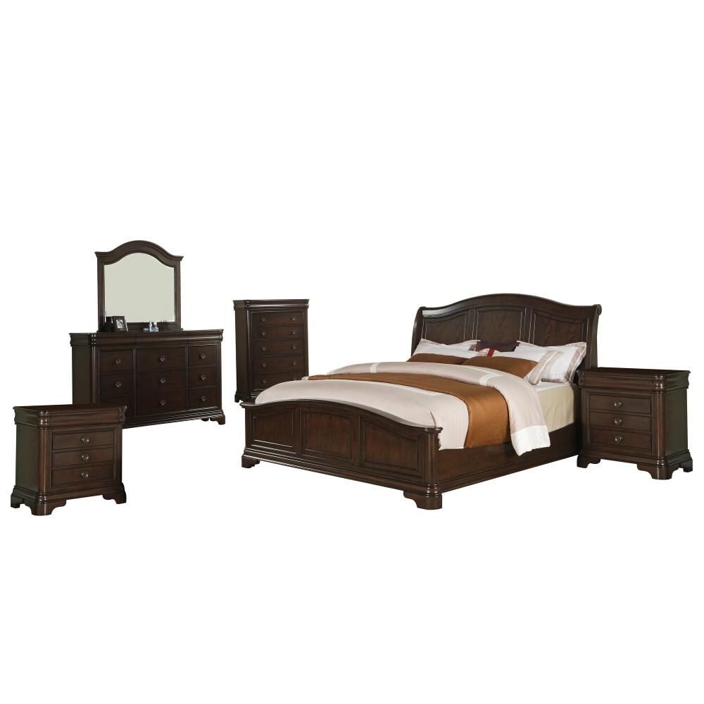 Picket House Furnishings Conley Cherry King Bedroom Set with Panel Bed, Dresser, Mirror, Chest, Nightstand - Traditional Style, 12-Drawer Dresser -  CM750KB6PC