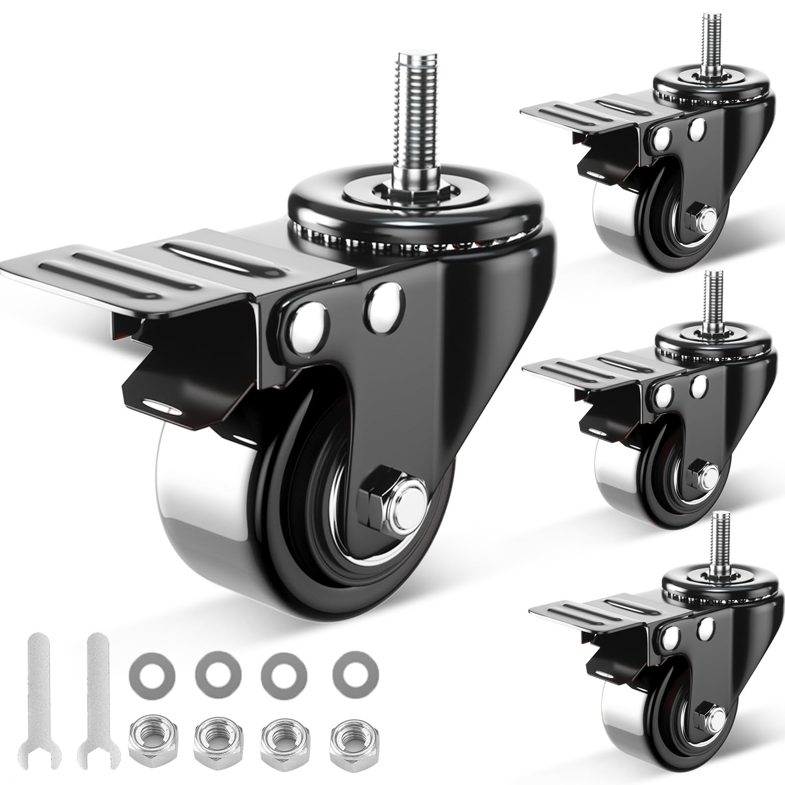 CYIKE  2 Inch Stem Caster Wheels 600lbs Threaded Stem Casters Set of 4 Heavy Duty 1 4 20x1 Screw Diameter 1 4 Stem Length 1 Safety Dual Locking