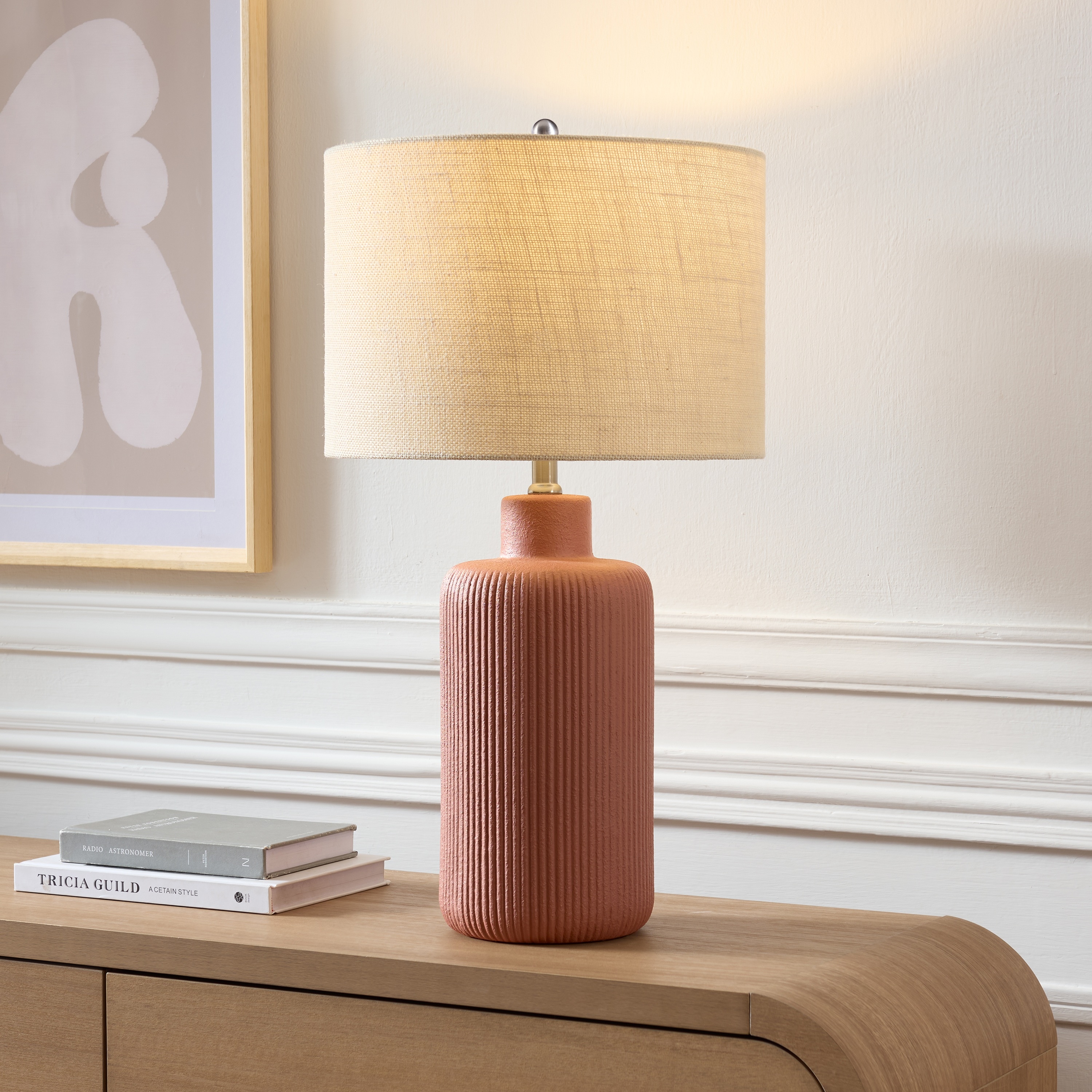 KAWOTI Zella 25-in Terracotta Red LED Rotary socket Table Lamp with Linen Shade