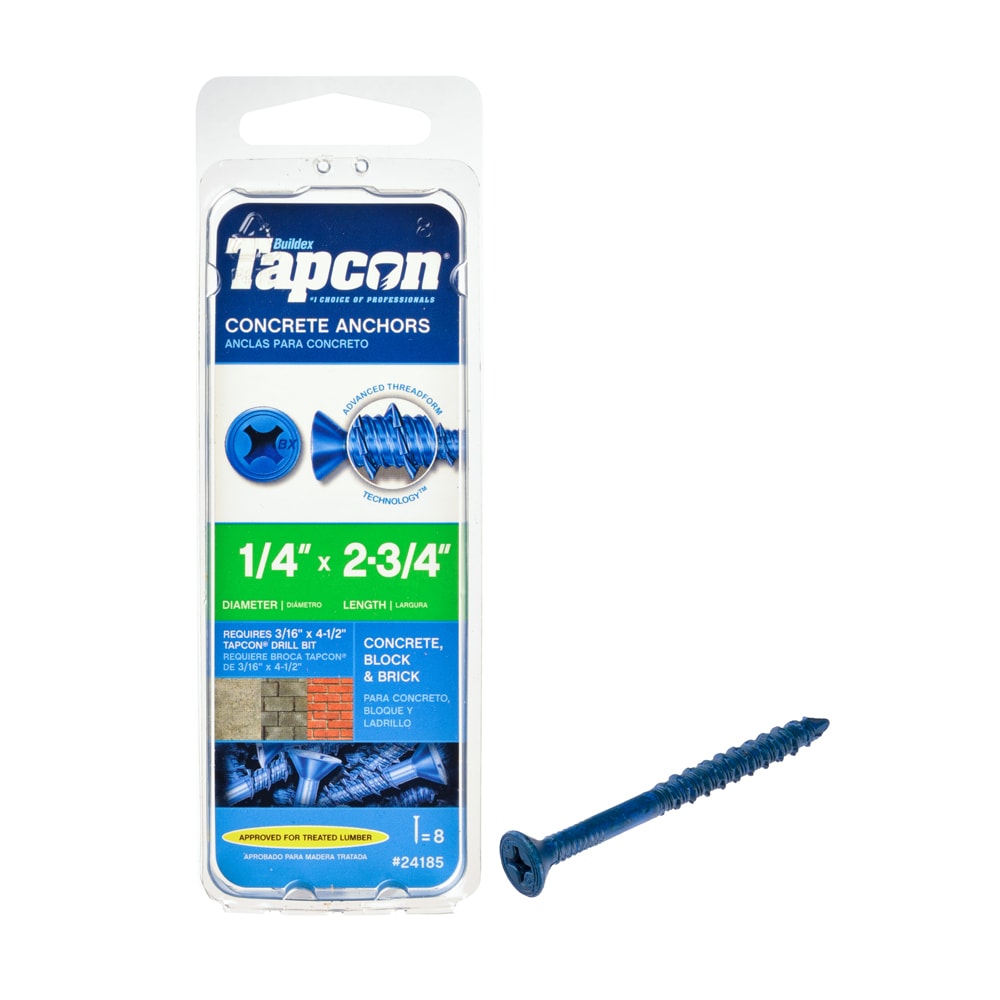 Tapcon 24185 1/4-in x 2-3/4-in Concrete Screws Anchors 8 -Pack