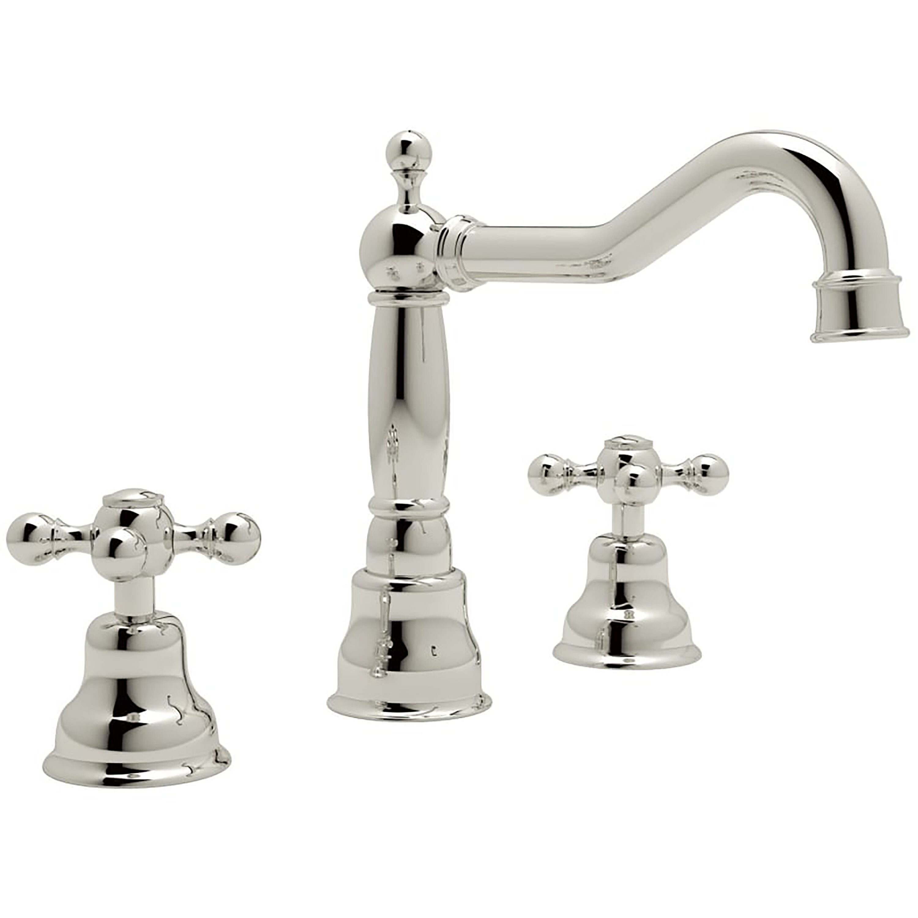 Rohl AC107X-PN-2 Polished Nickel Widespread 2-handle Mid-arc Residential Handle Bathroom Sink Faucet with Drain