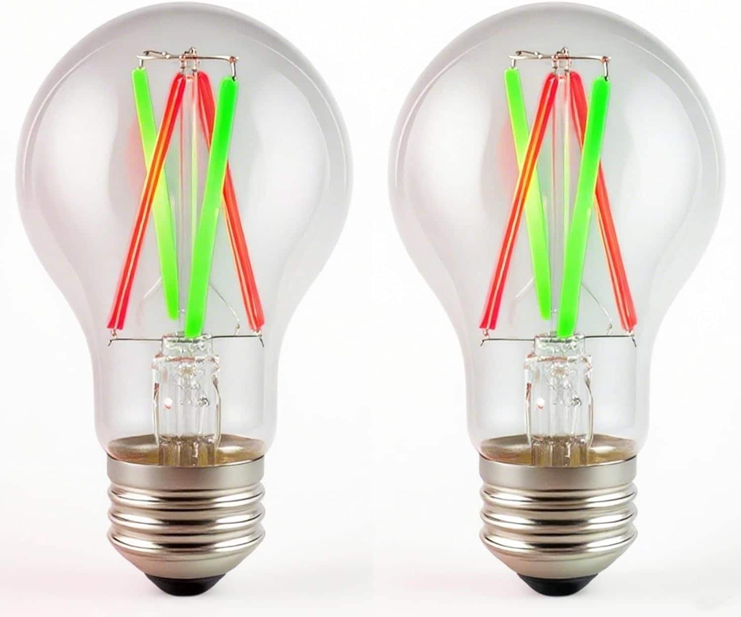 JUSJUBR 2-Pack A19 3CCT LED Light Bulb 6W Clear Glass Not Dimmable 60W Equivalent Red and Green Color Changing E26 Medium Base Household Decor Lighting