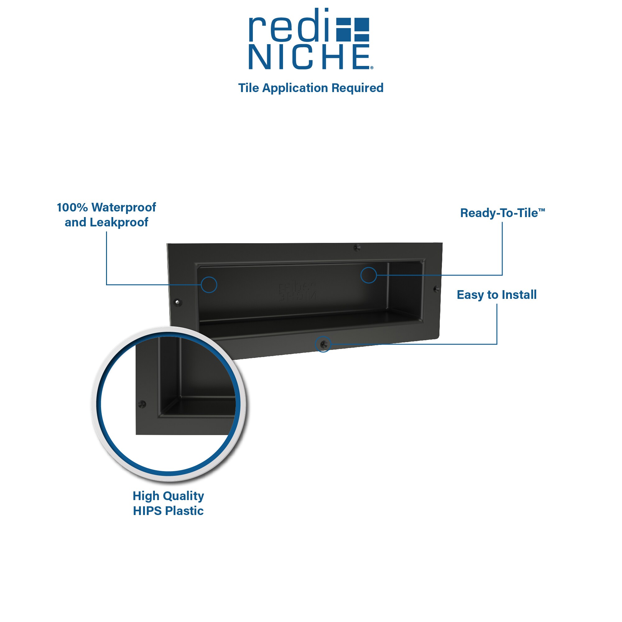 Black Plastic 16'' x 6'' Shower Niche with Recessed Shelf