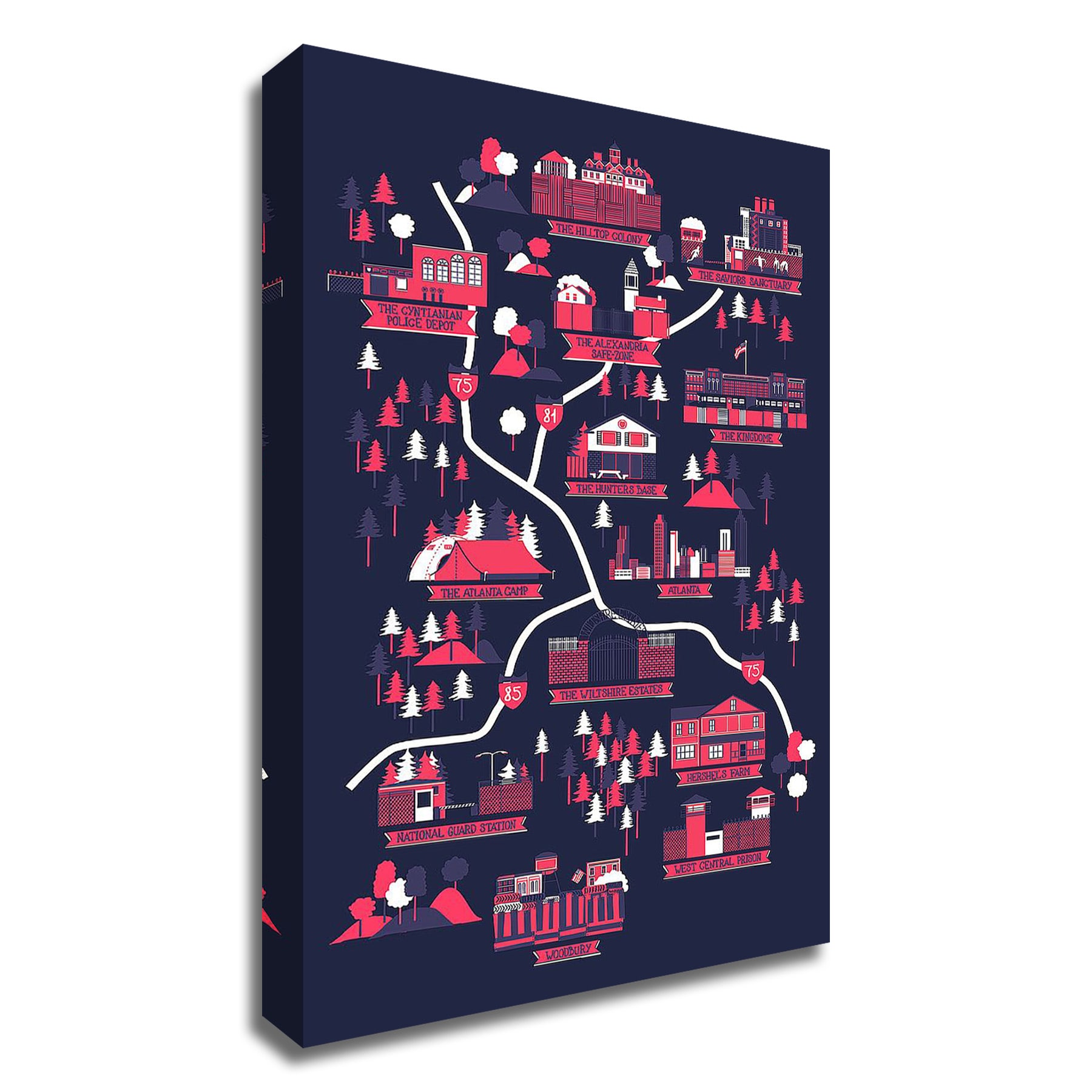 Tangletown Fine Art 8F689DC-1221 The Walking Dead Map Robert Farkas 21-in H x 12-in W Maps Print on Canvas