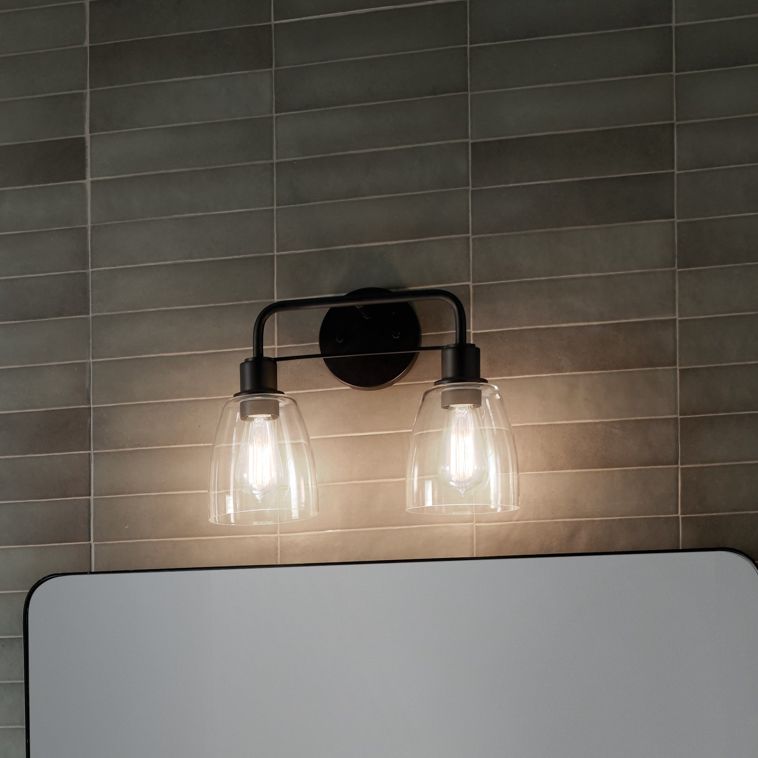 Kichler 55101BK Meller 15-in 2 -Light Black Industrial Vanity light