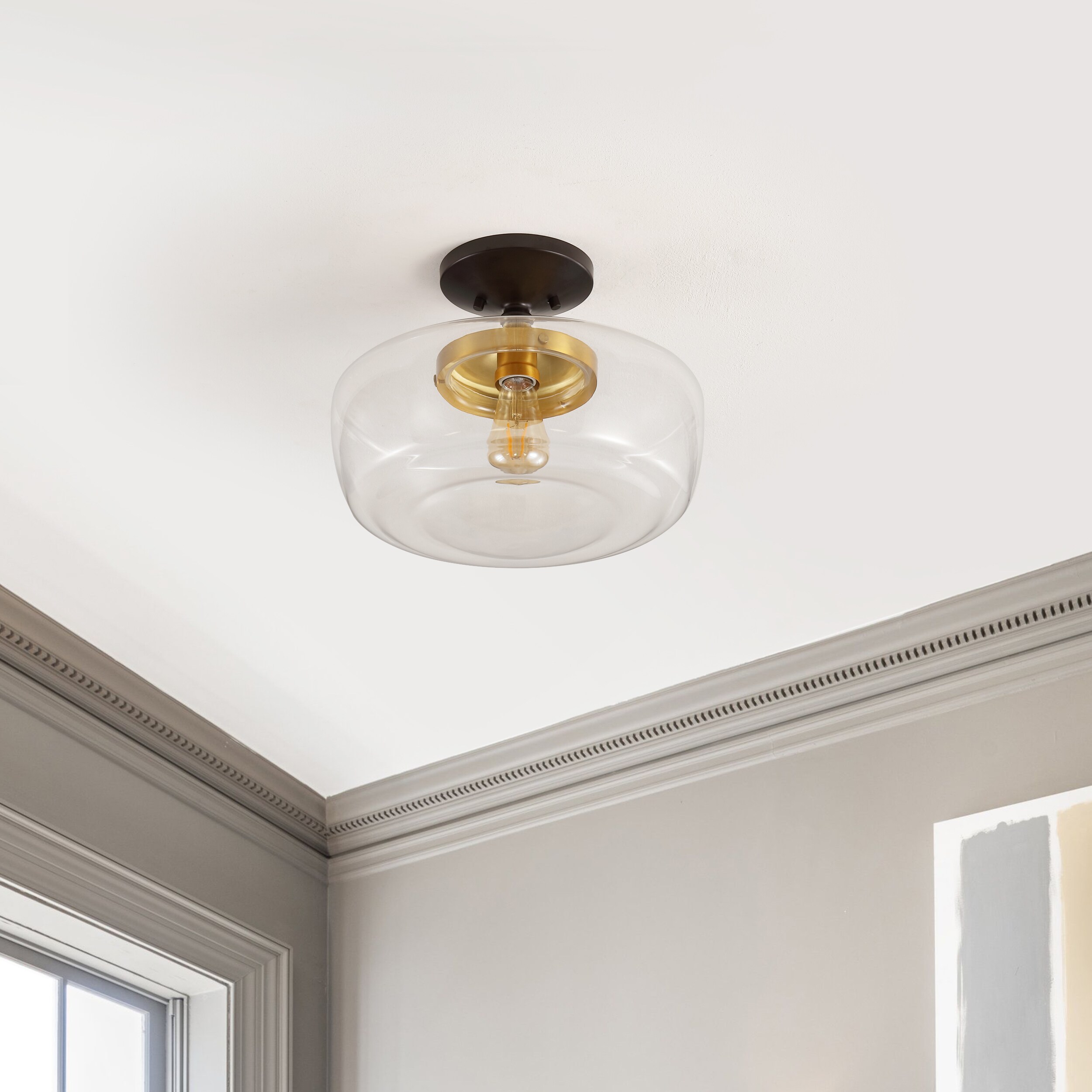 Marfa 14" Clear Glass and Brass Gold Farmhouse LED Flush Mount