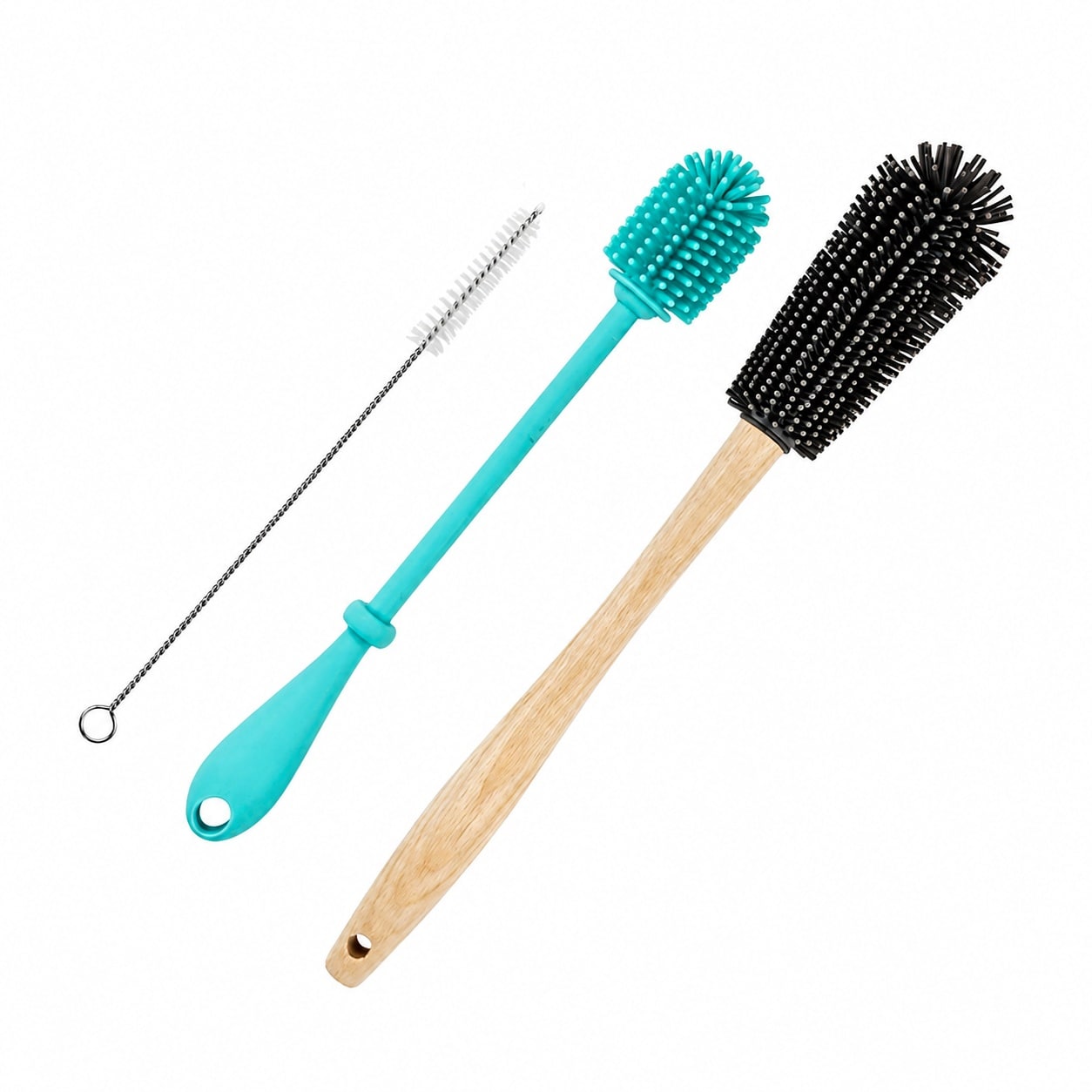 Ahfiwaso  Silicone Bottle Brushes Set with Wooden Handle Water Bottle Cleaner Straw Brush for Hydro Flask Sports Bottle Glassware