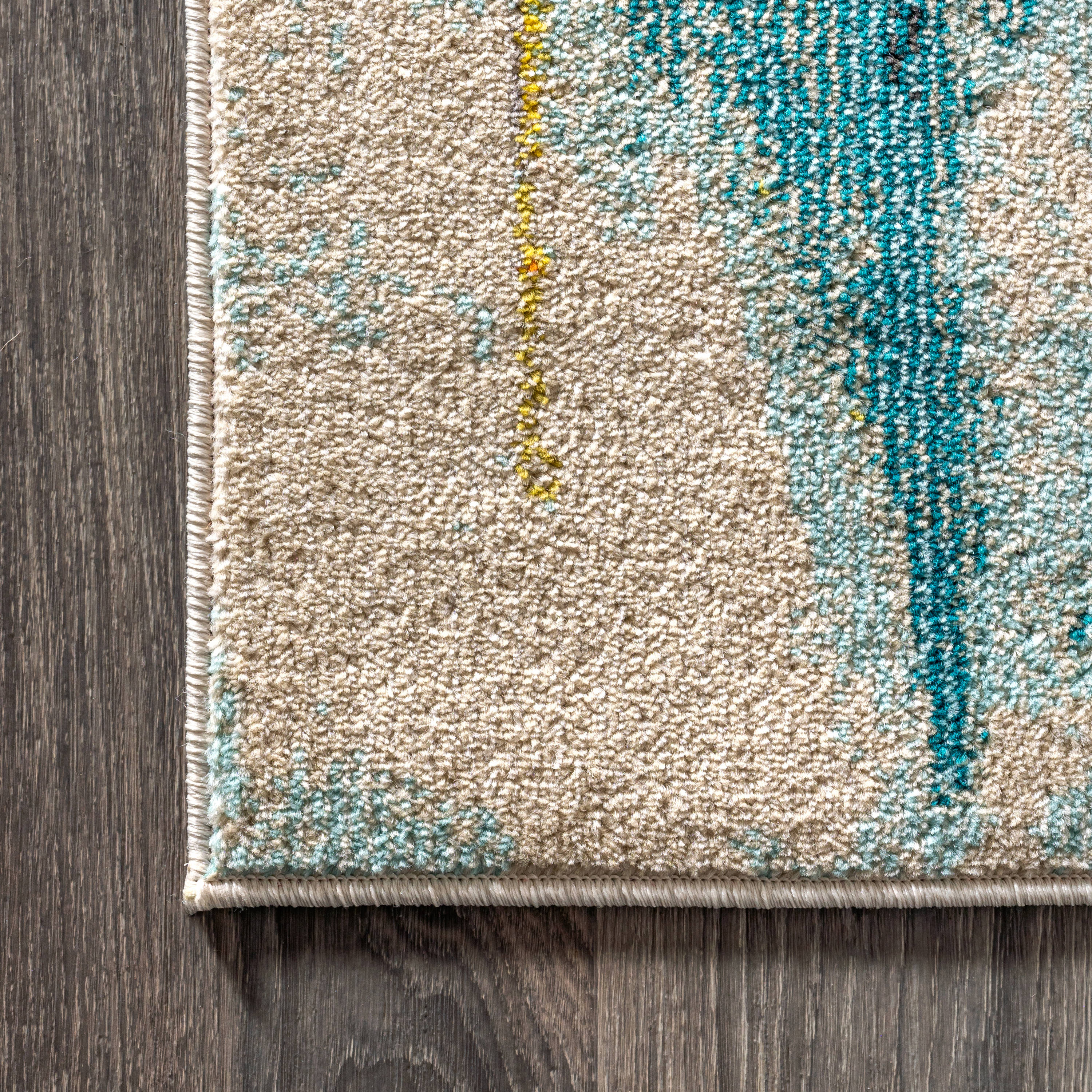 Contemporary Abstract Blue and Cream Synthetic Area Rug, 3 x 5 ft