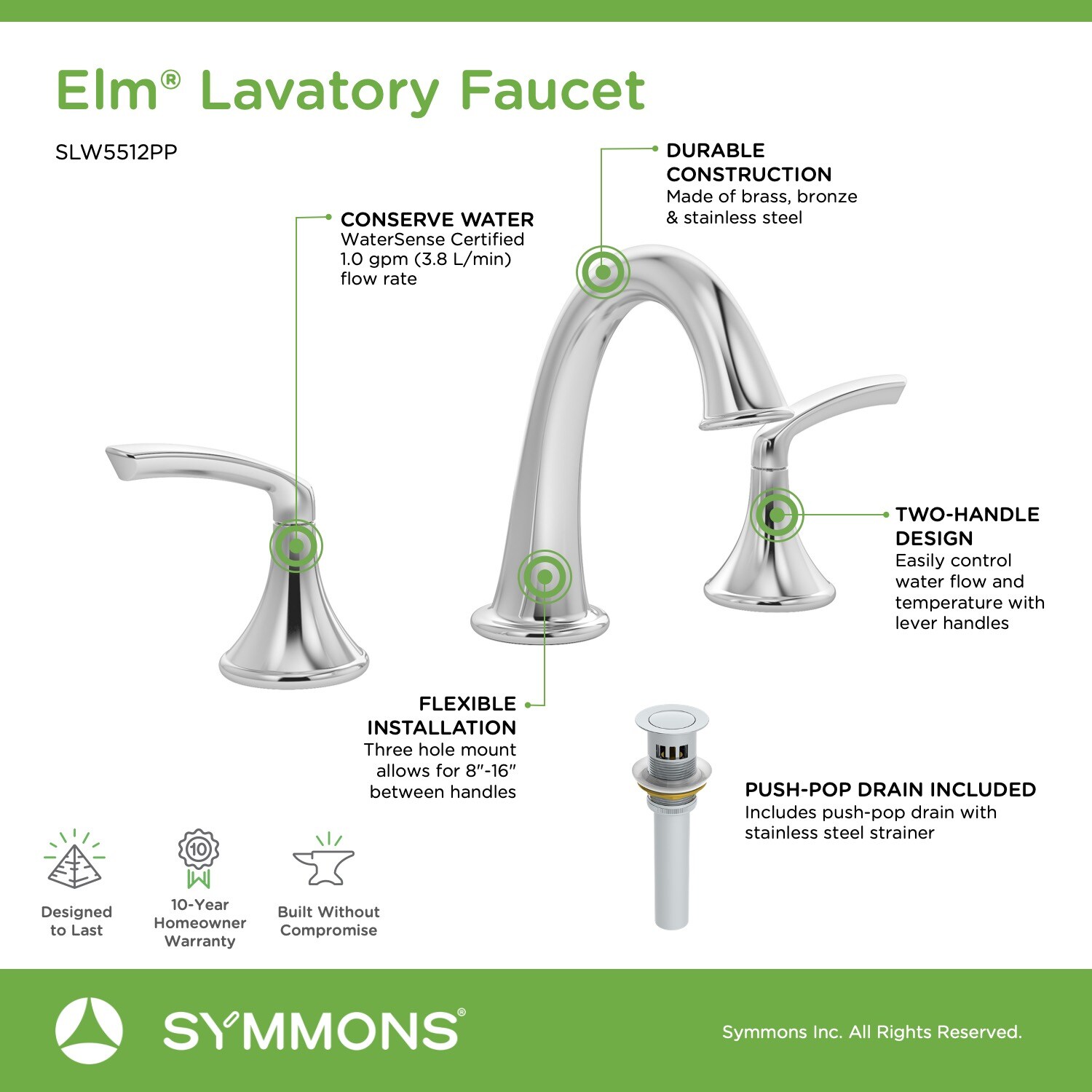 Symmons Elm Polished Chrome Widespread 2-Handle WaterSense Bathroom ...