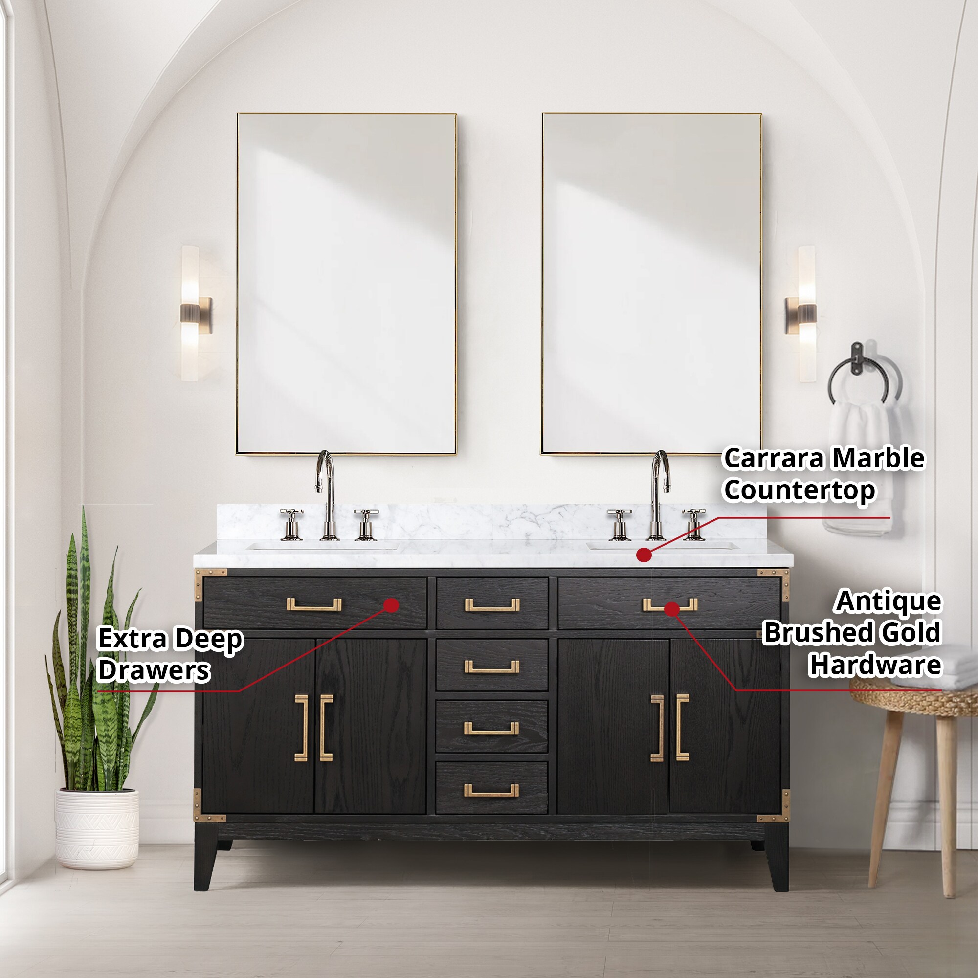 Ove Decors Cruz 60 in. Double Sink Bathroom Vanity in Pure White