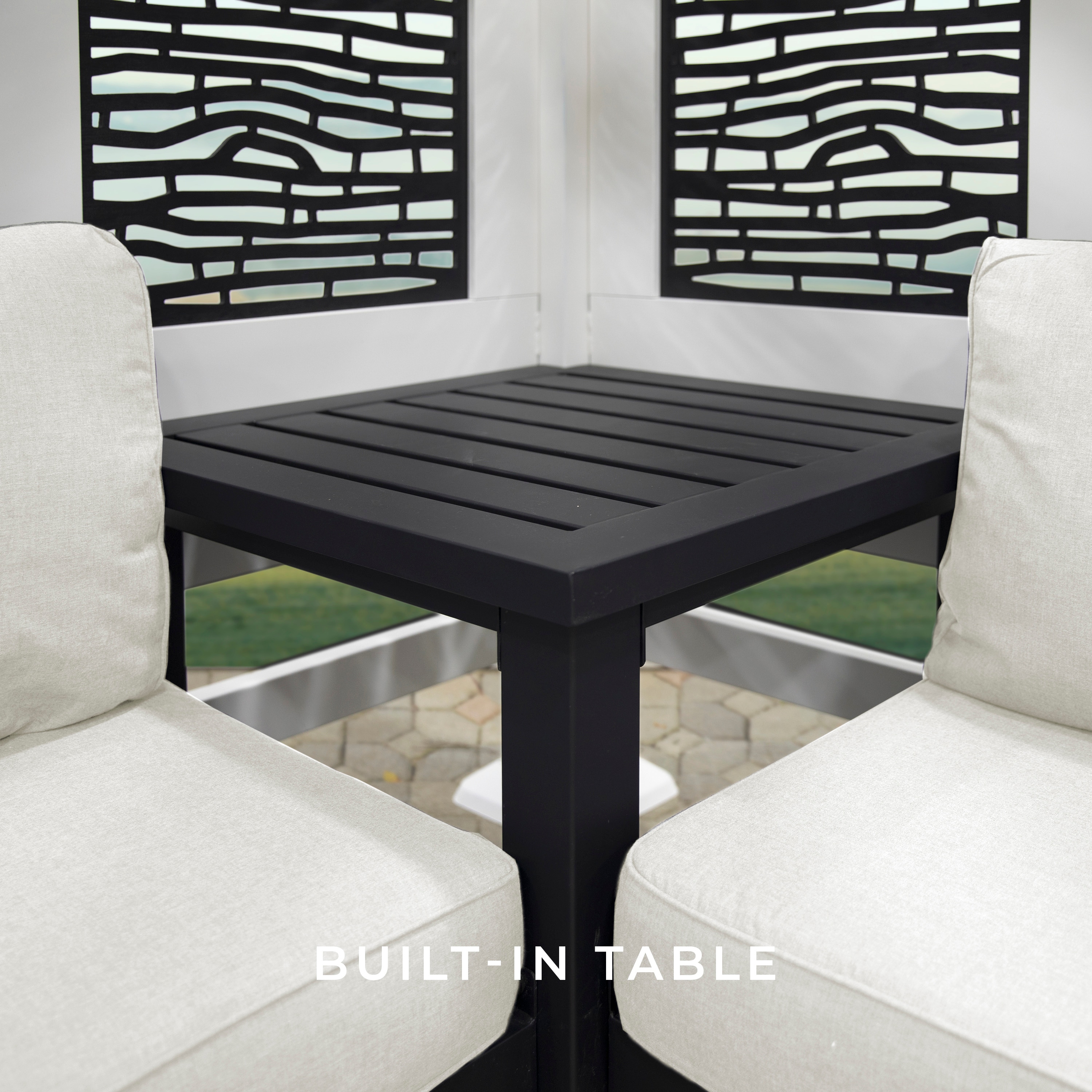Ridgedale White Steel Cabana Pergola with Pumice Cushioned Seating