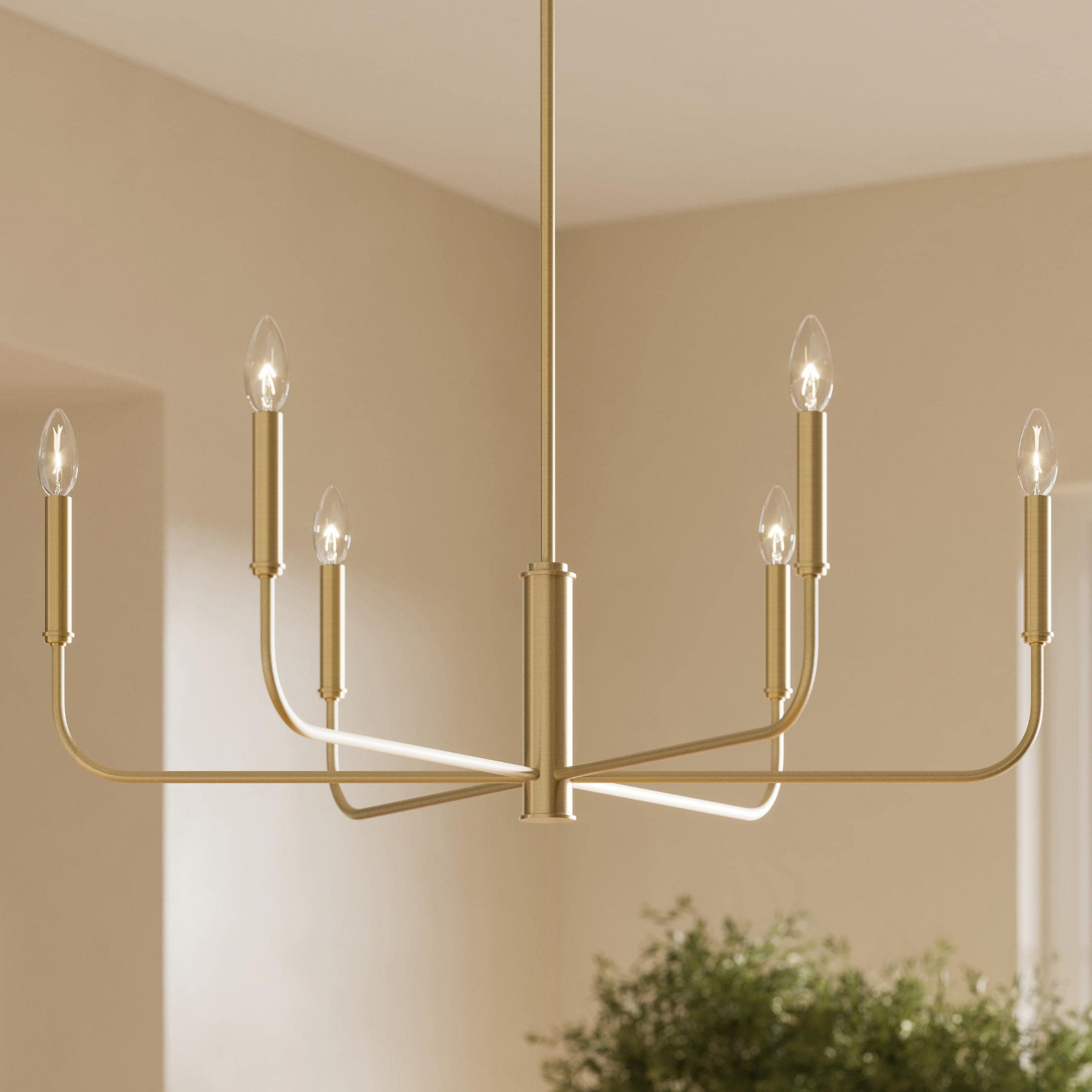 Progress Lighting Reines 6 -Light Brushed Gold Bare bulb Steel Chandelier