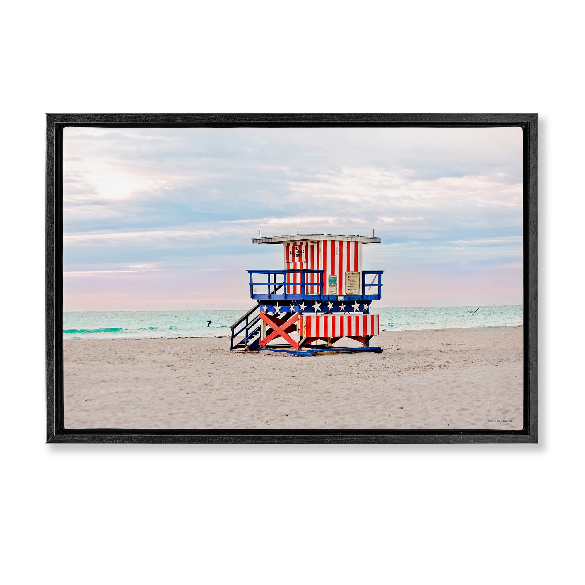 Stupell Industries BT-553-FFB-20X30 Patriotic Lifeguard Hut Floating Frame design by Seven Trees Design