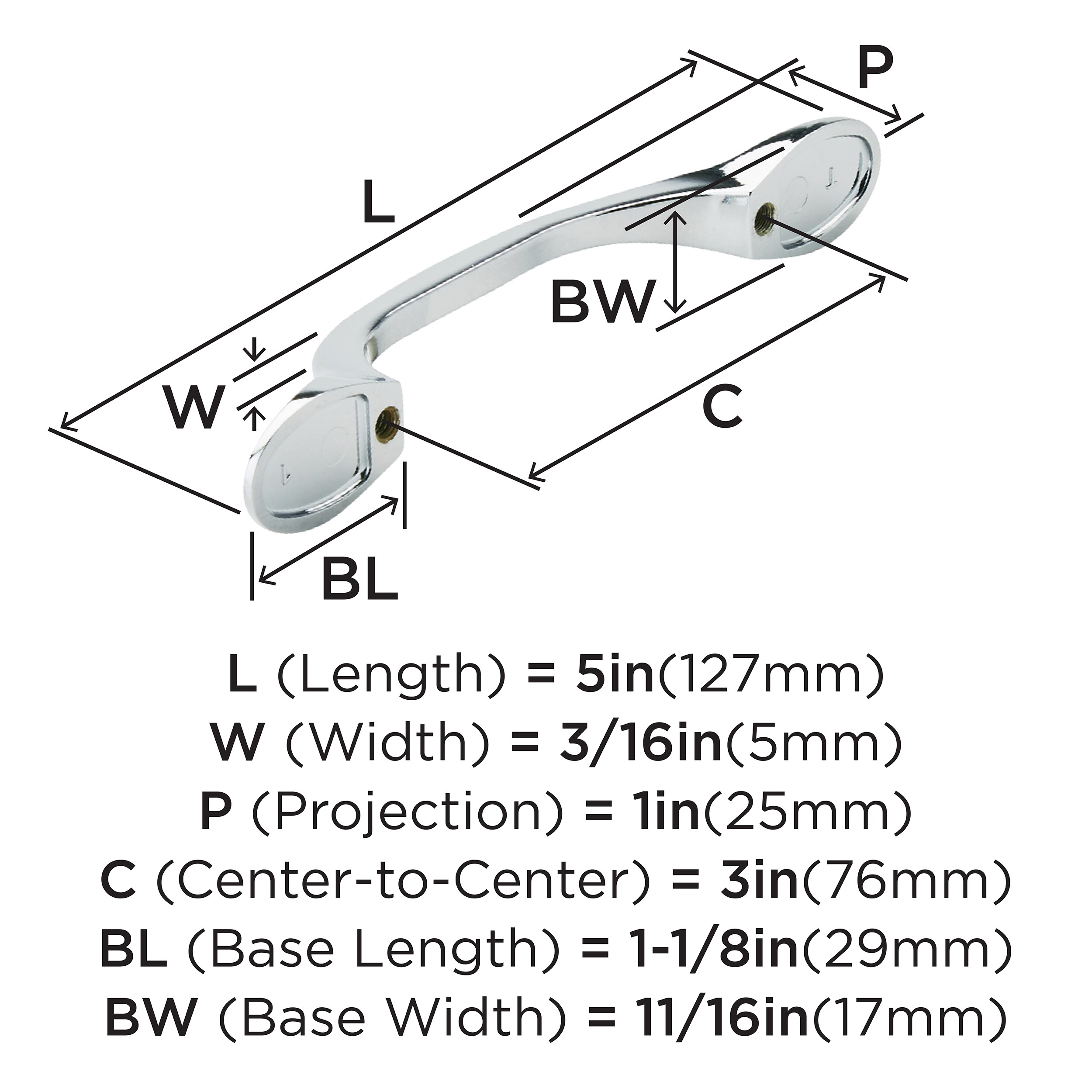 Polished Chrome Traditional Cabinet Bar Pull with Mounting Hardware
