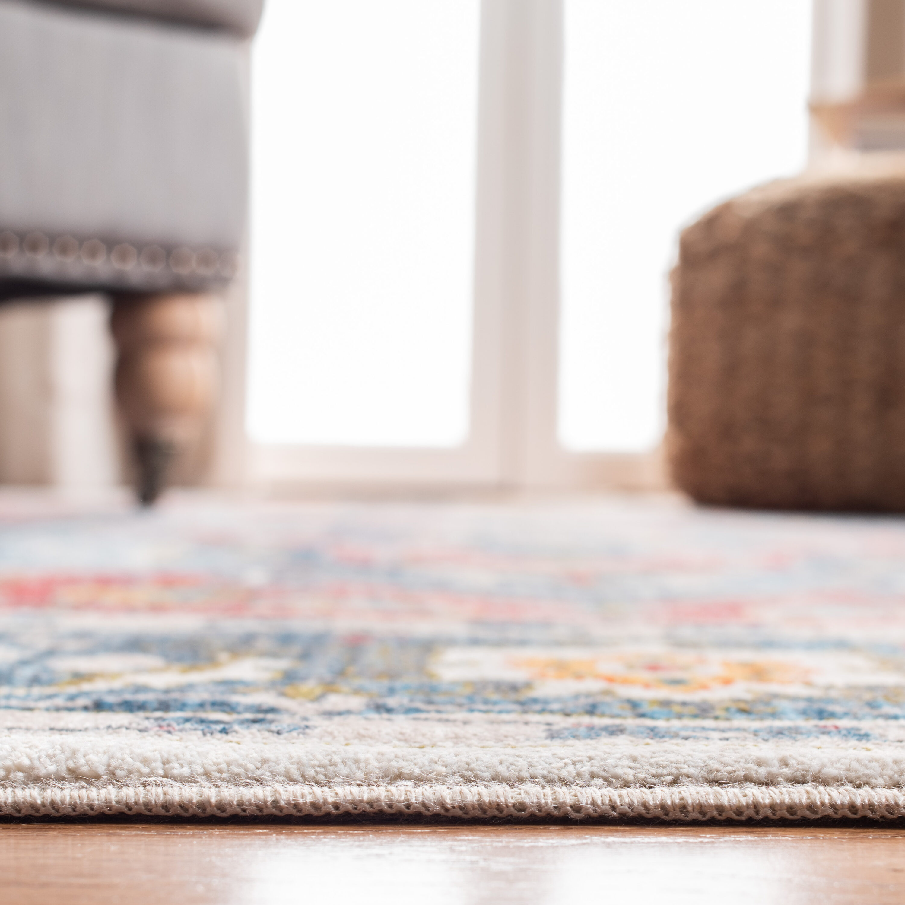 Vintage Red and Blue Rectangular Synthetic Area Rug 6' x 9'