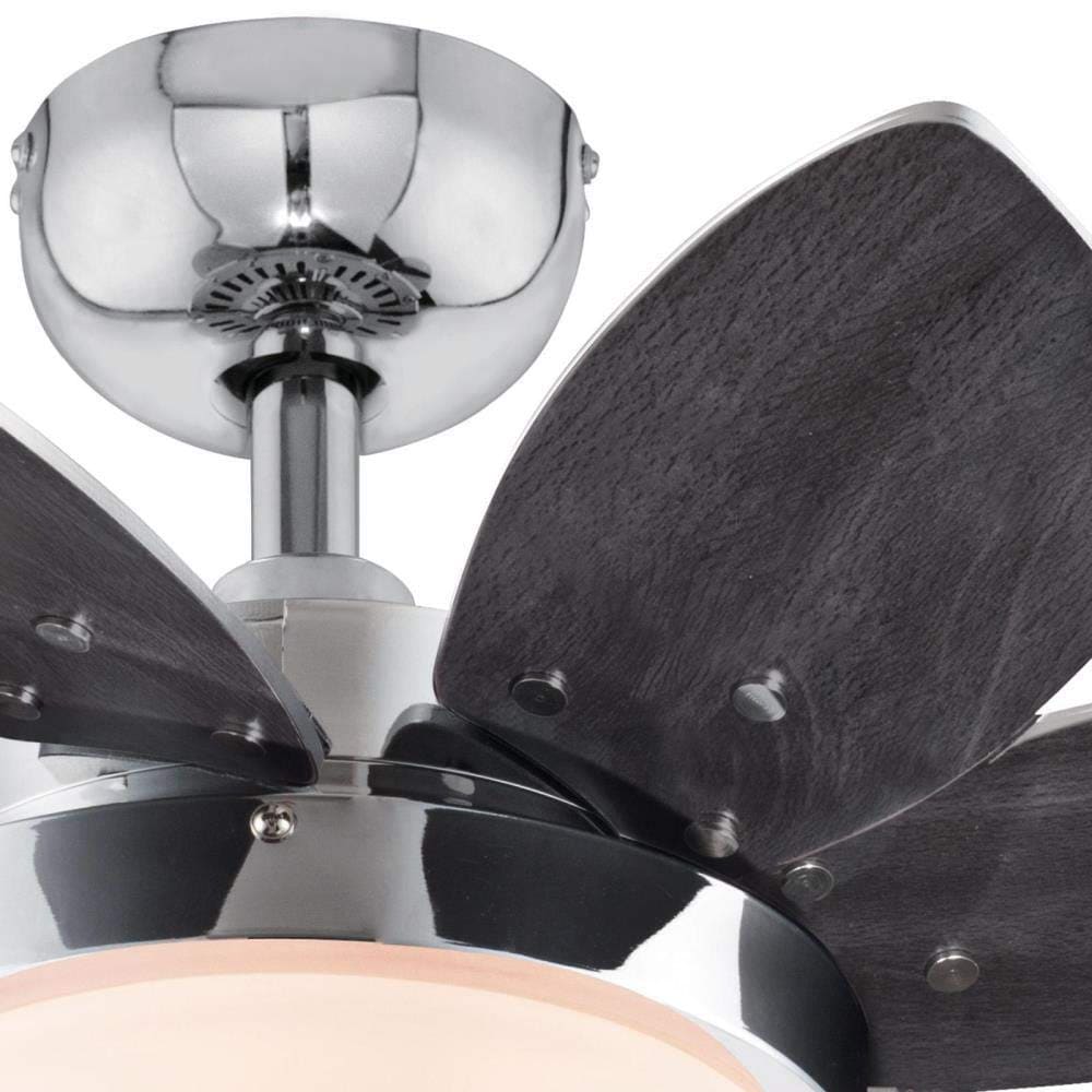 24-Inch Chrome Ceiling Fan with Brown Blades and LED Light