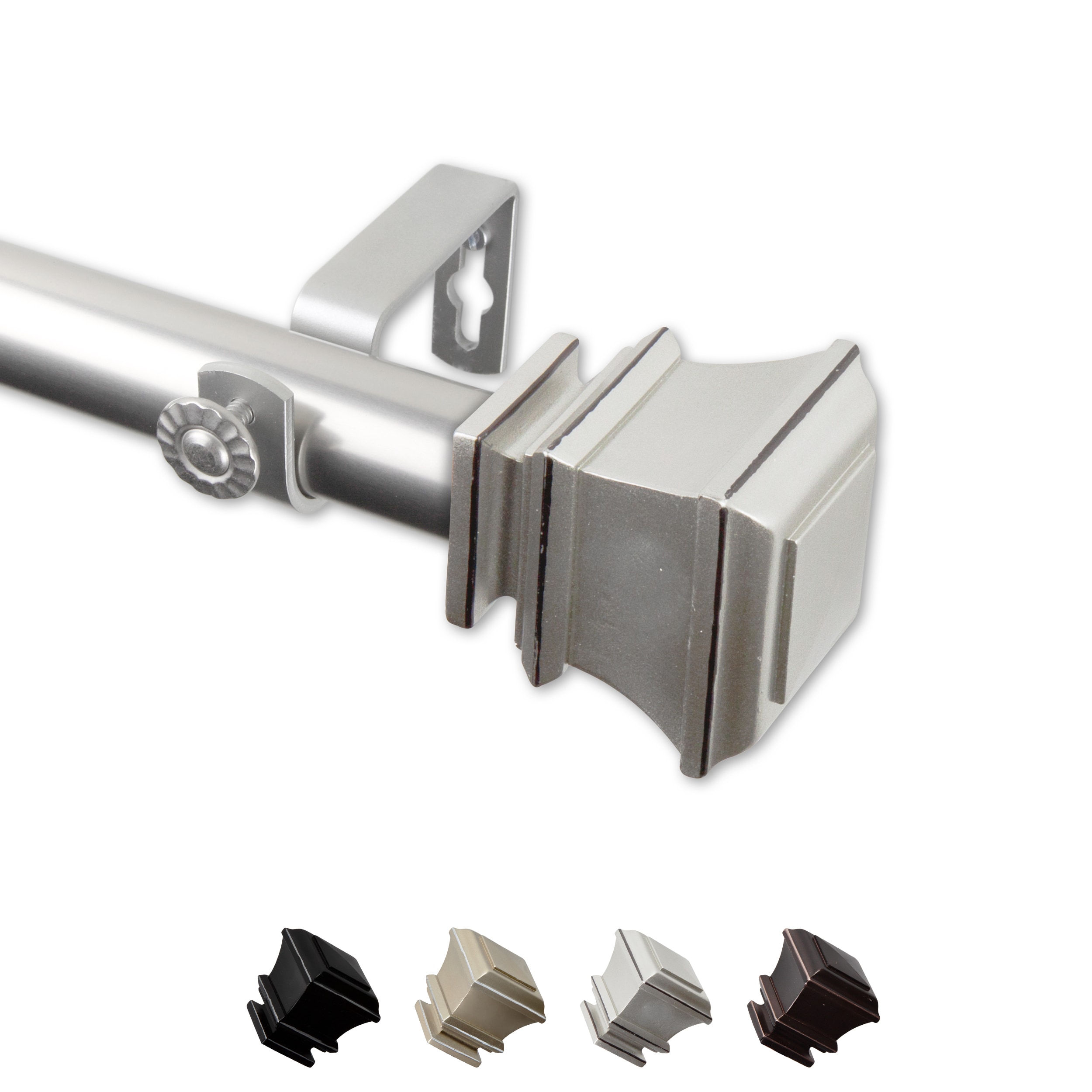 Hart & Harlow L-100-77-665 Presley 1-in 66-in to 120-in Satin nickel Steel Single curtain rod with Finials