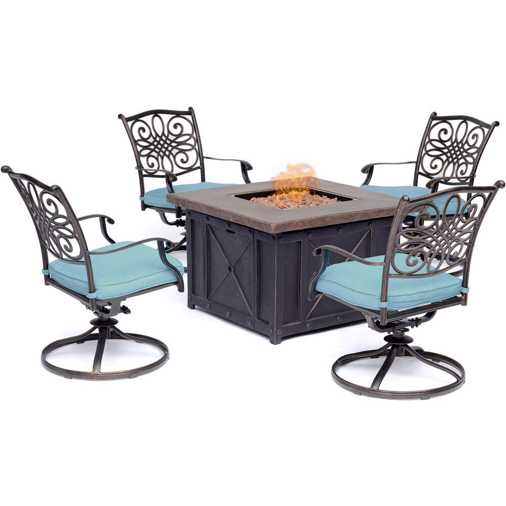 Hanover TRAD5PCDSW4FP-BLU Traditions 5-Piece Patio Conversation Set with Blue Cushions