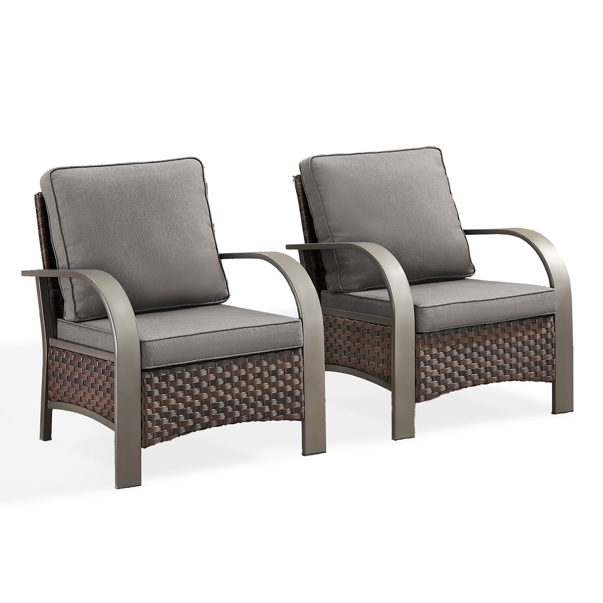 Rilyson FSTZB11-3 B-Bend Set of 2 Wicker Brown Wicker Frame Stationary Conversation Chair with Gray Gray Cushioned Seat