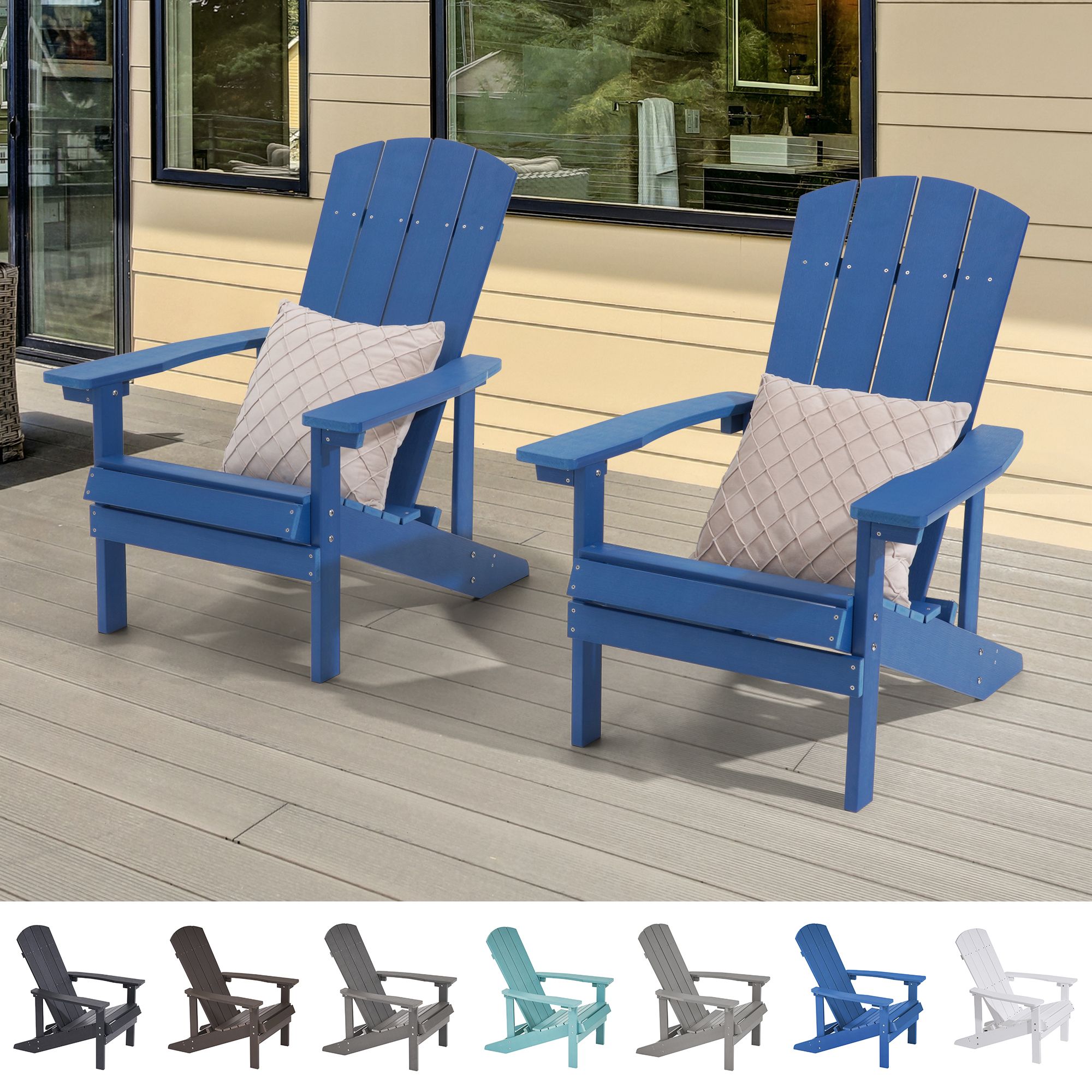 ACEGOSES LW-AC-01-NY-2 Adirondack Chair Set of 2 Navy HDPE Frame Stationary Adirondack Chair with Slat Seat