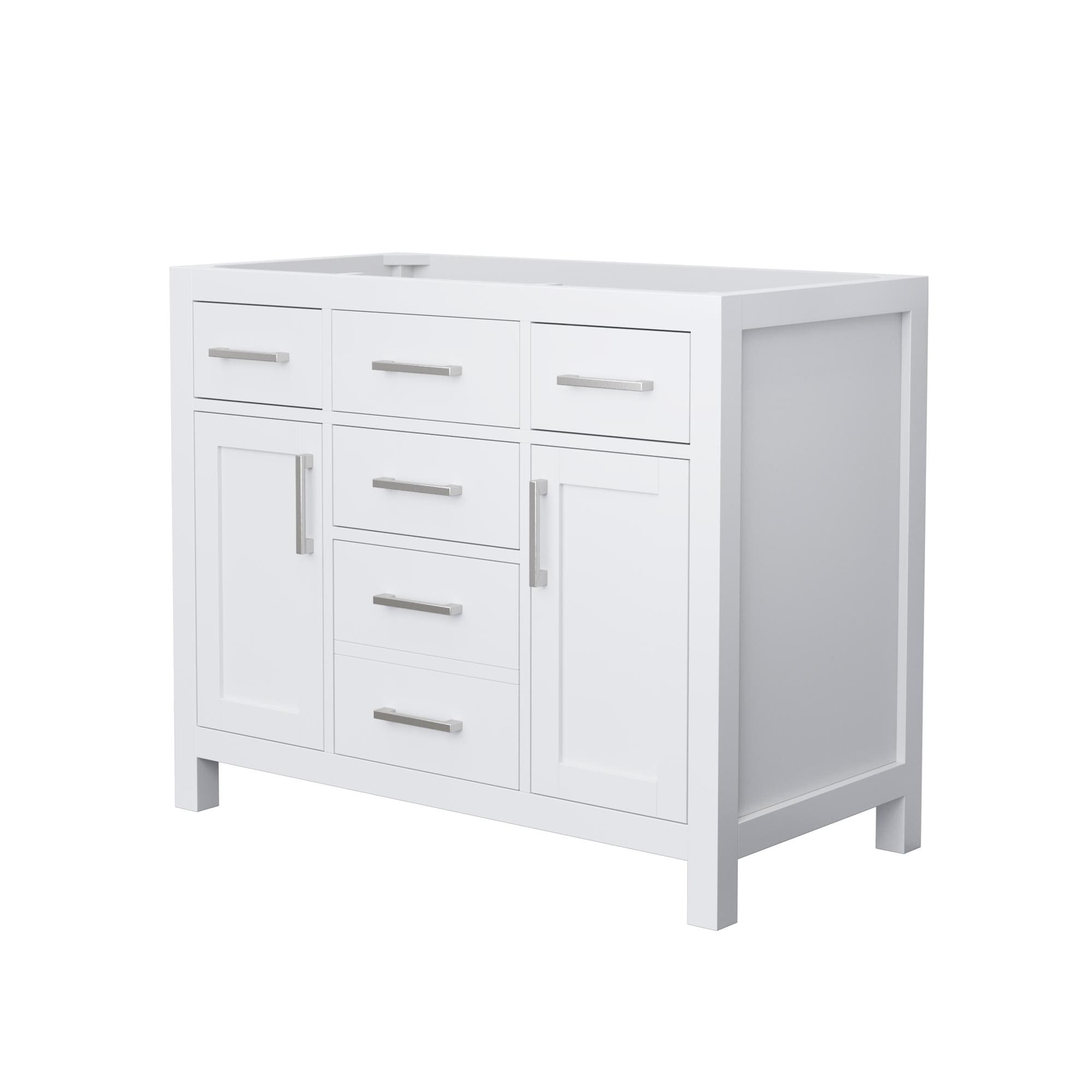Wyndham Collection - Beckett 42-in White with Brushed Nickel Trim Bathroom Vanity Base Cabinet wi...