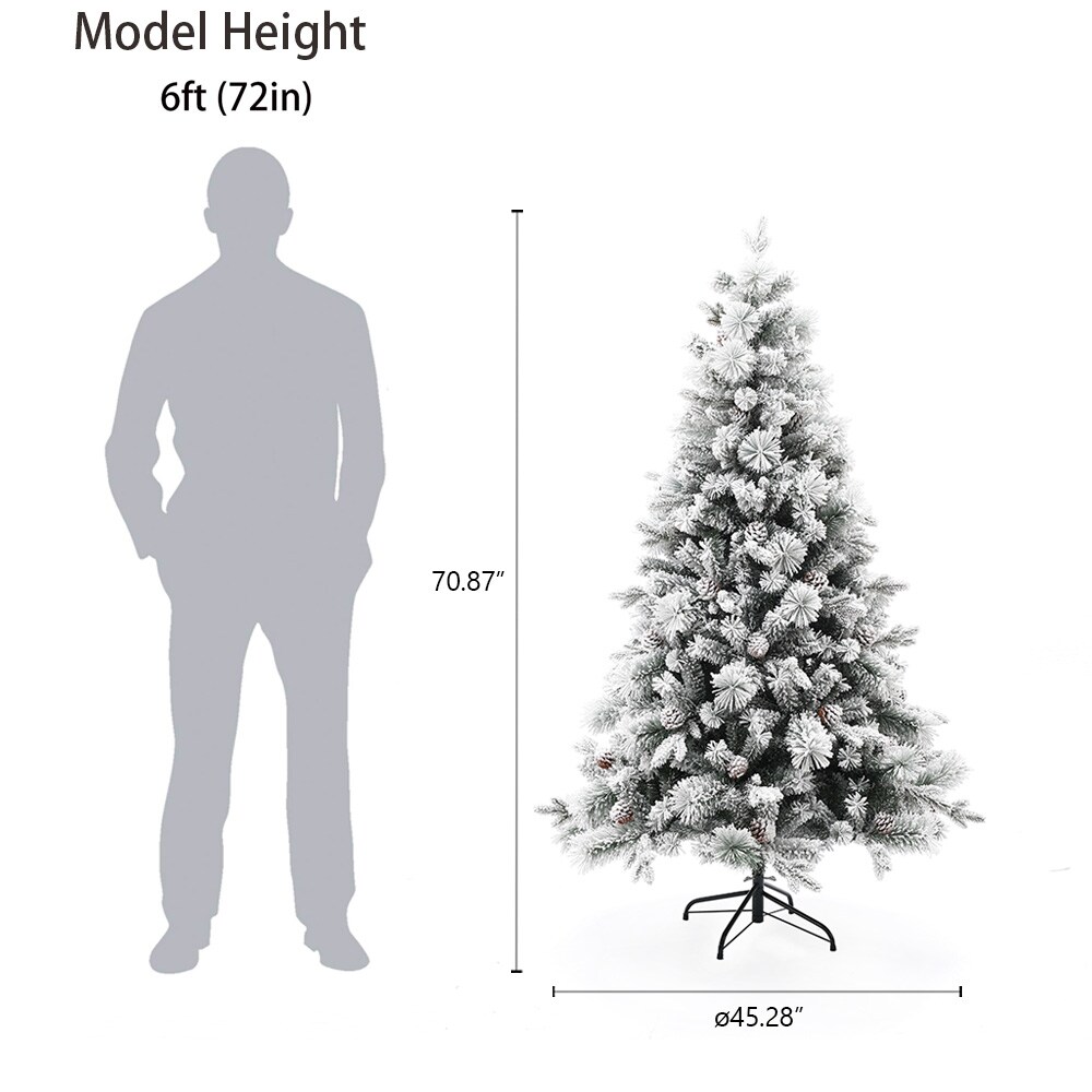 Snow-Flocked 6ft Pine Christmas Tree with Pine Cones and Clear Lights
