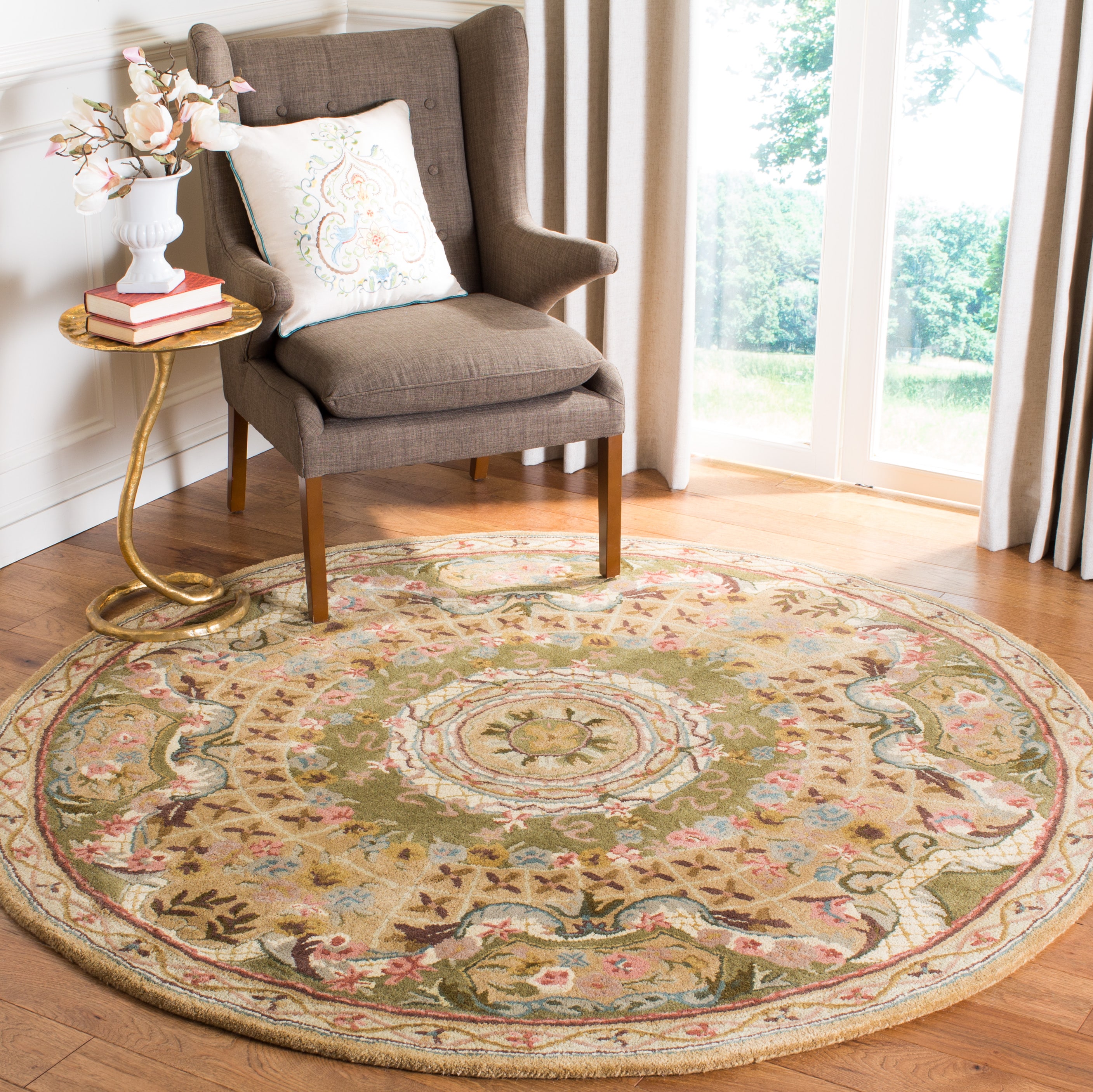 Cl304 Toupe/Light Green Traditional 6ft x 6ft Round Rug