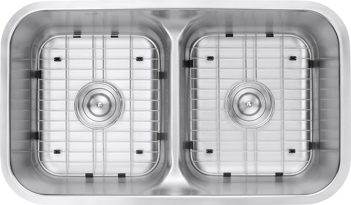 Ruvati Parmi Undermount 32.25-in x 18.875-in Brushed Stainless Steel Double  Offset Bowl Kitchen Sink in the Kitchen Sinks department at