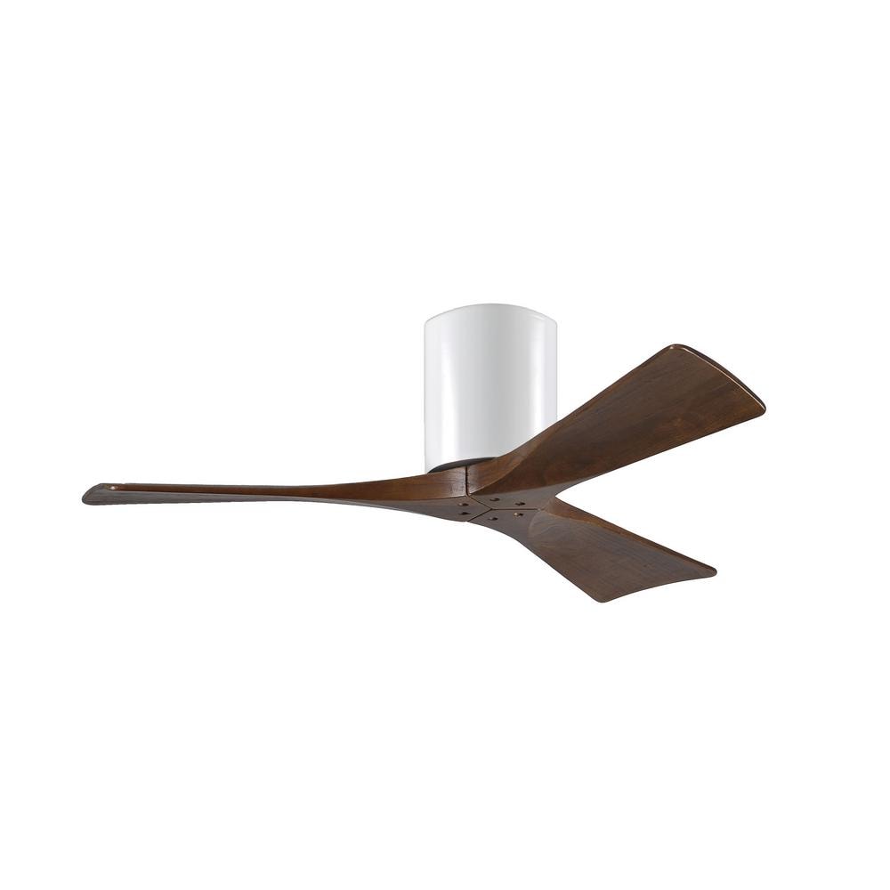 Matthews Fan Company IR3H-WH-WA-42 Irene-H 42-in Outdoor Flush Mount Gloss White with Walnut Tone Blades Ceiling Fan Without Light - Remote Included ( 3 -Blade )
