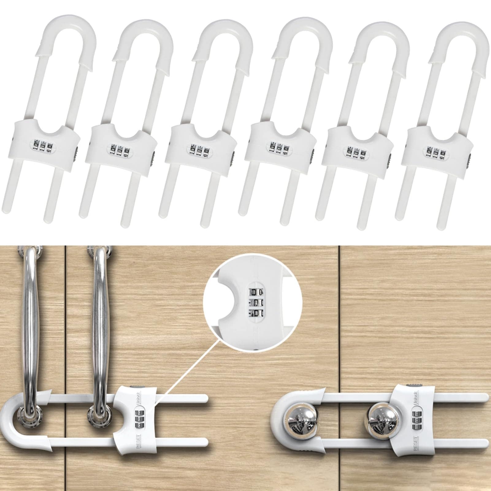 LILILIAN FMY  6 Pack Adjustable Child Proof U Shaped Sliding Cabinet Door Locks for Kid Safety White durable home and garden accessory designed