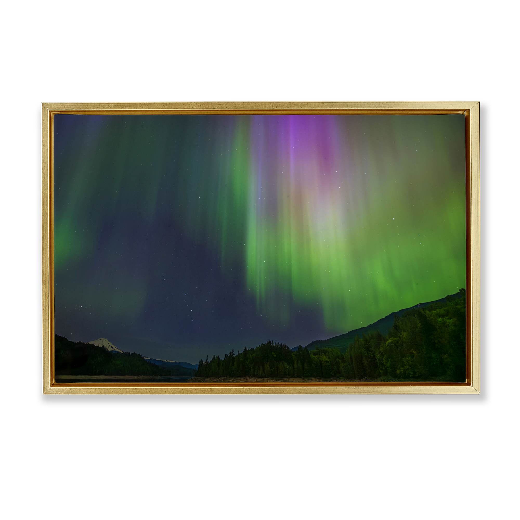 Stupell Industries BS-631-FFG-16X24 Green Glowing Northern Lights Gold Framed Floater Canvas Wall Art By Nancy Crowell 25 x 17