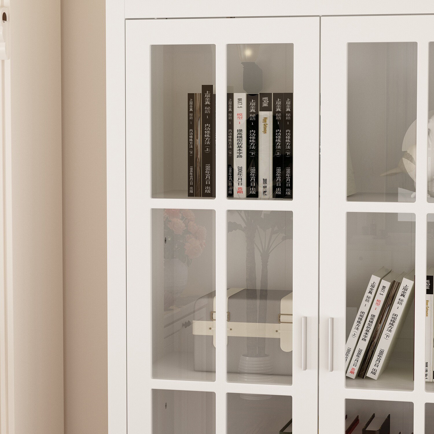 FUFU&GAGA White Wood 2-Door Cabinet Bookshelf Cupboard with 2