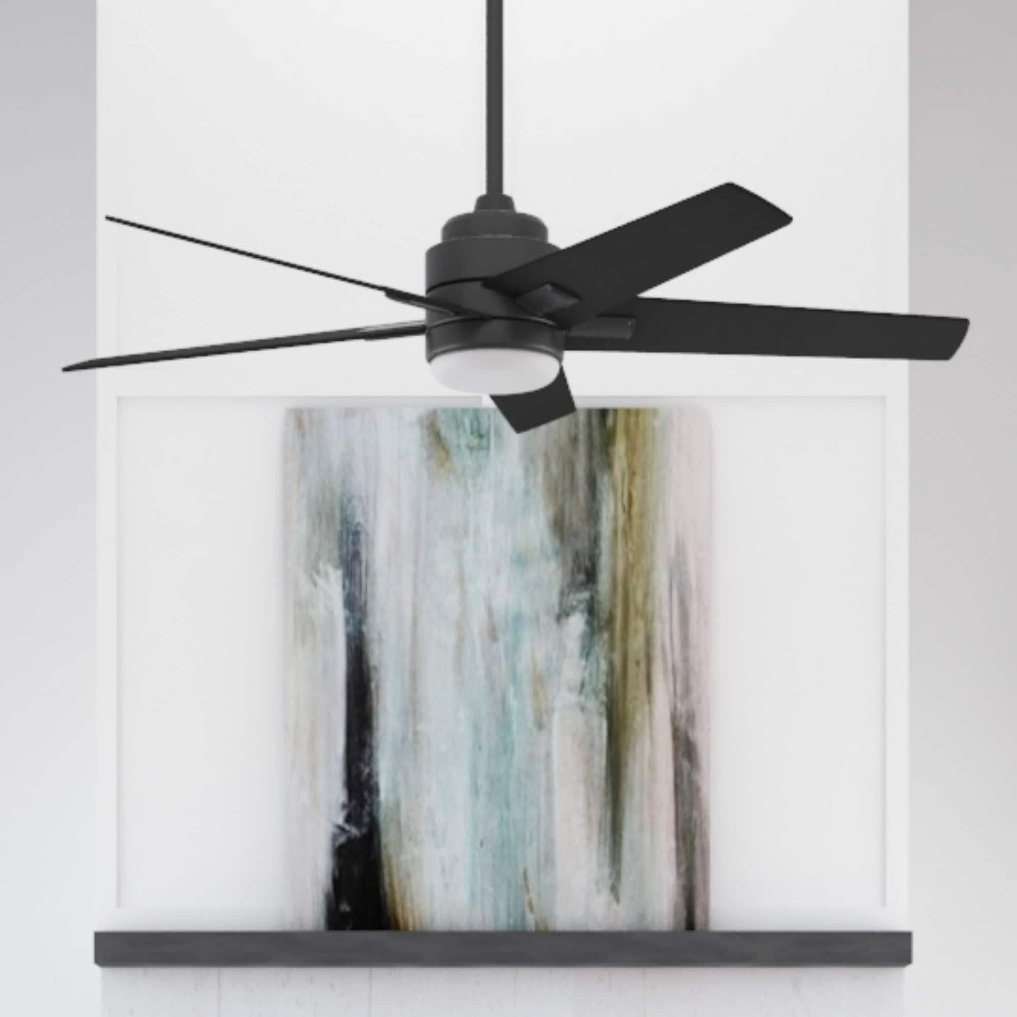 Flanagan II 52-in Matte Black with Black/Driftwood Blades Color-changing Indoor Ceiling Fan with Light and Remote (5-Blade) | - Harbor Breeze 43333