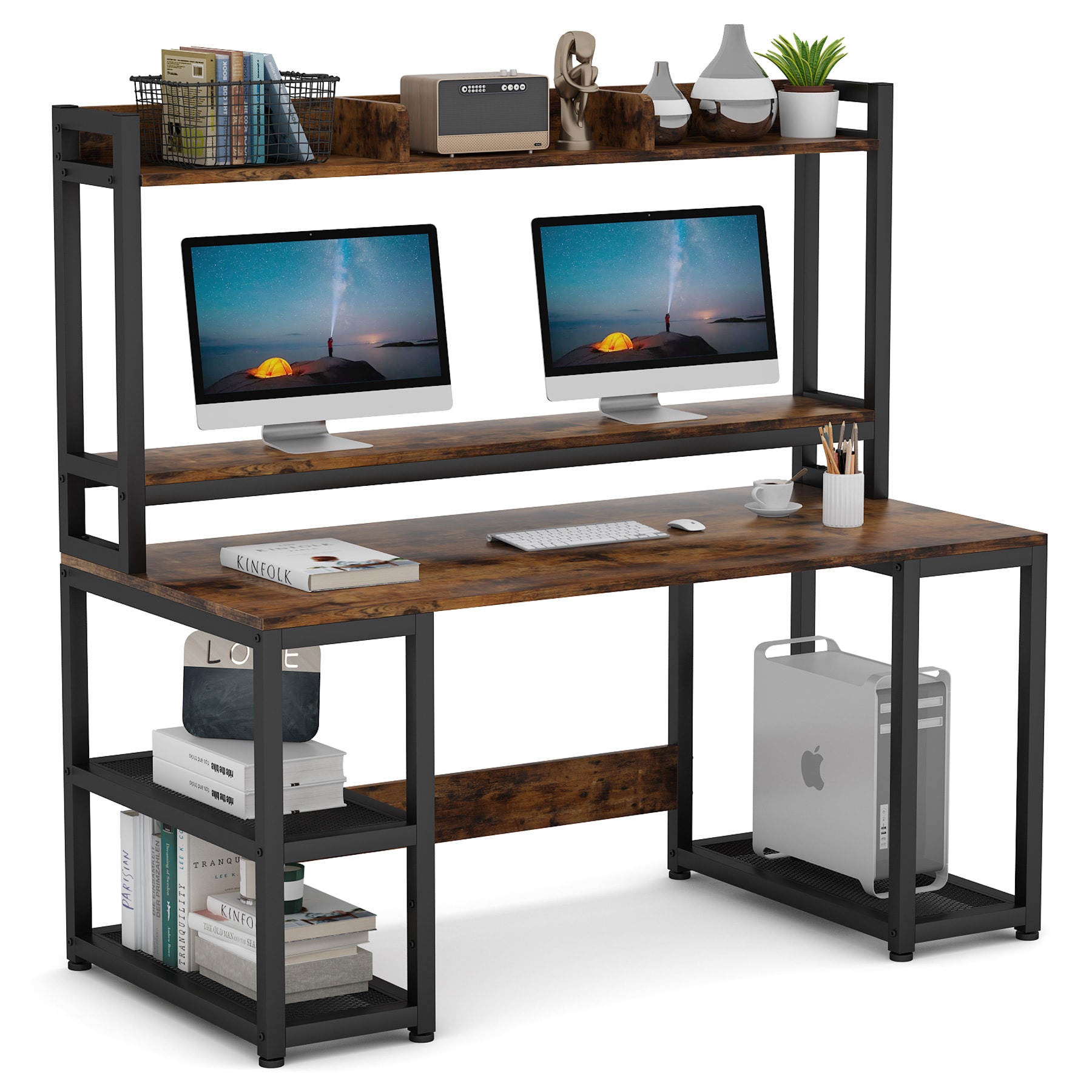 Tribesigns Hoga-C0437 55.1-in Brown Modern/Contemporary Computer Desk Hutch  Included