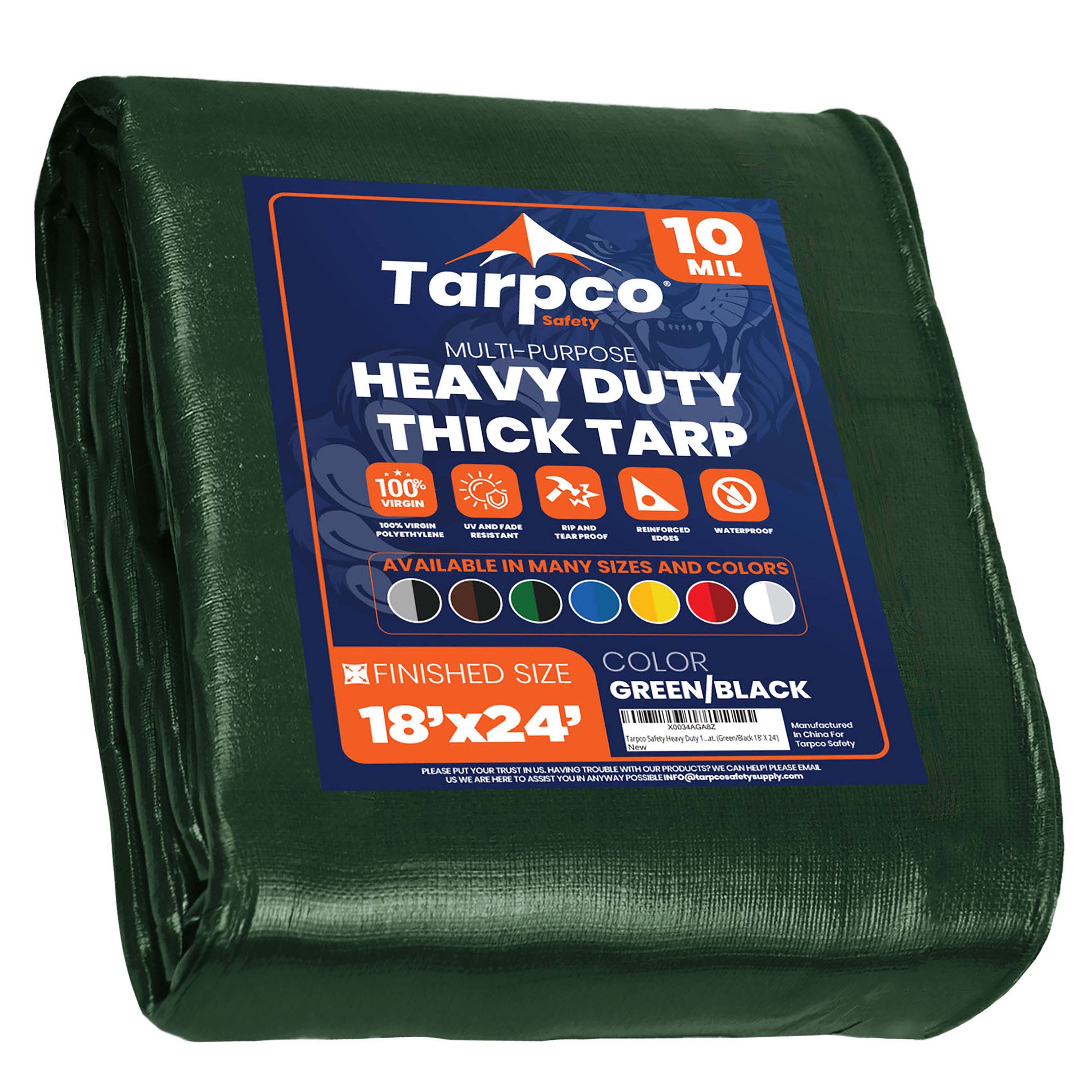 Tarpco Safety TS-153-18X24 18-ft x 24-ft Green Waterproof Commercial Polyethylene 10-Mils Tarp