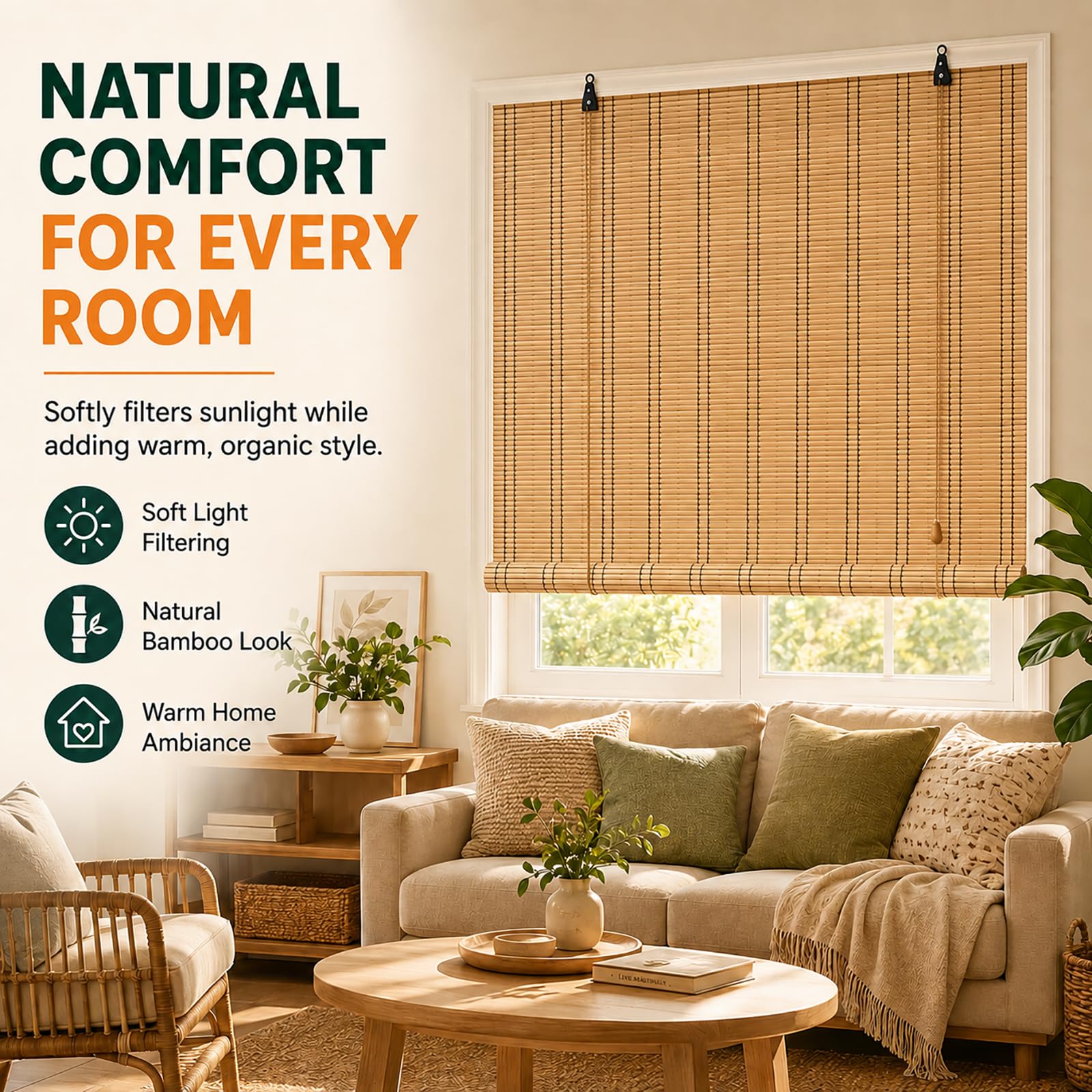 Lukvuzo Bamboo Blinds for Interior Windows Custom Bamboo Shades Light ...
