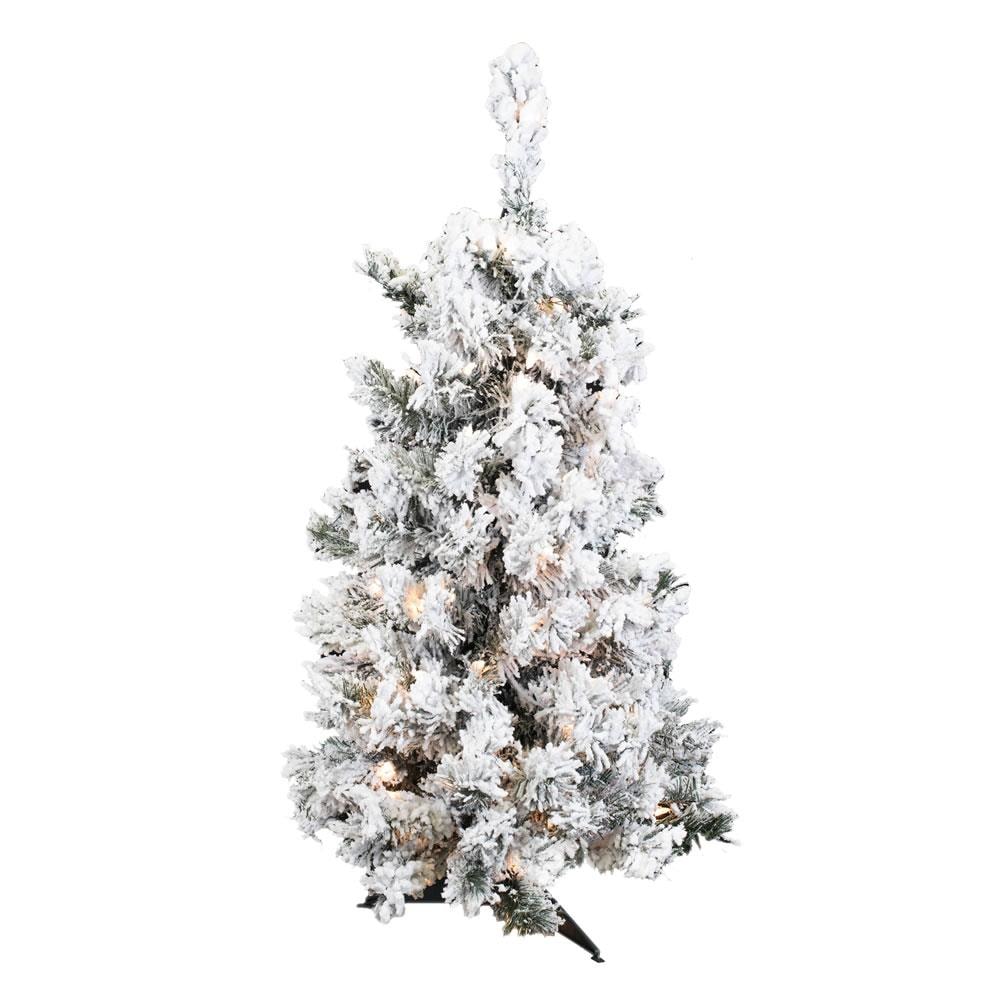 Vickerman A806341 3-Feet Pre-lit Flocked White Artificial Christmas Tree with White Incandescent Lights