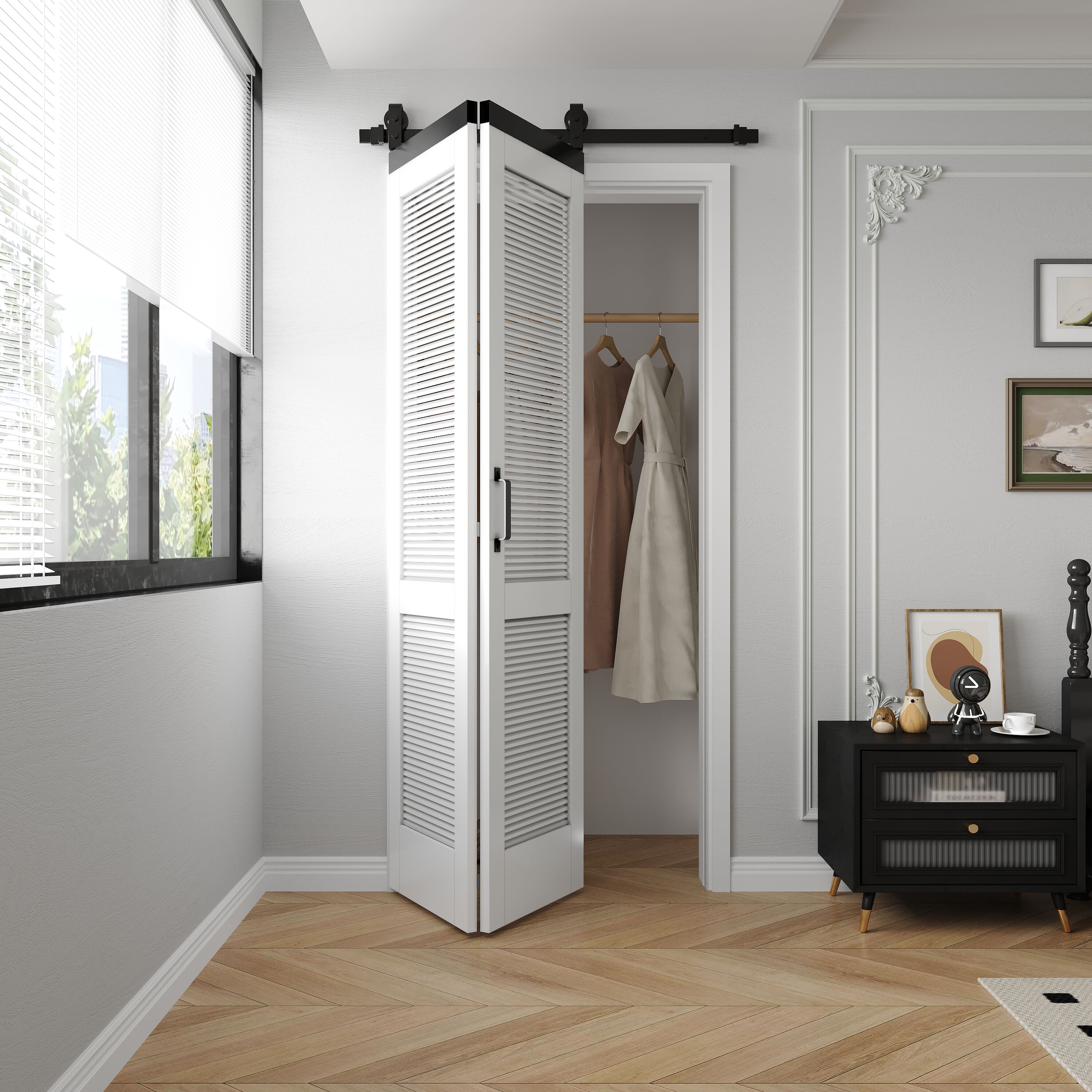 RELIABILT BIBARNDOOR04-40 40-in x 84-in white Primed Louver Wood Solid core Single bifold Barn Door (Hardware Included)