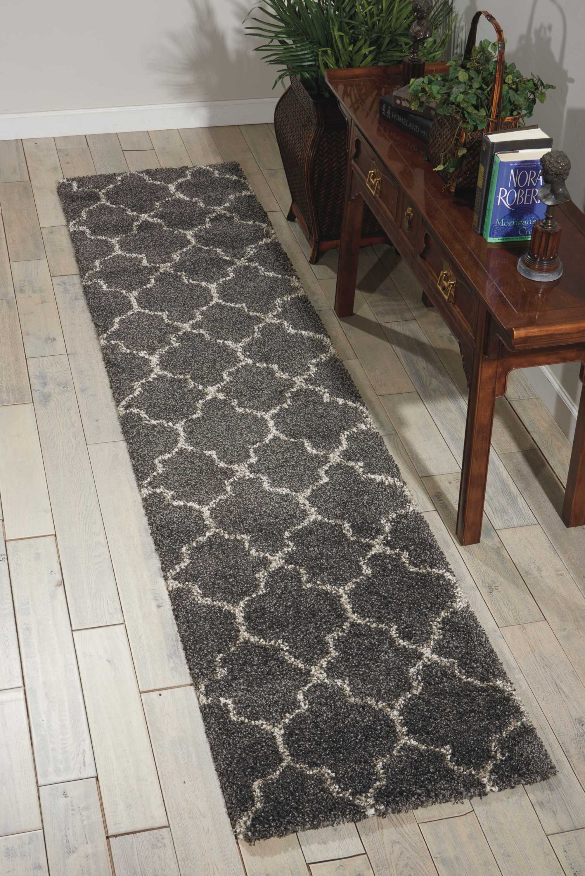 Nourison 31998 Amore 2 x 10 (ft) Polypropylene Charcoal Rectangular Indoor Abstract Area rug