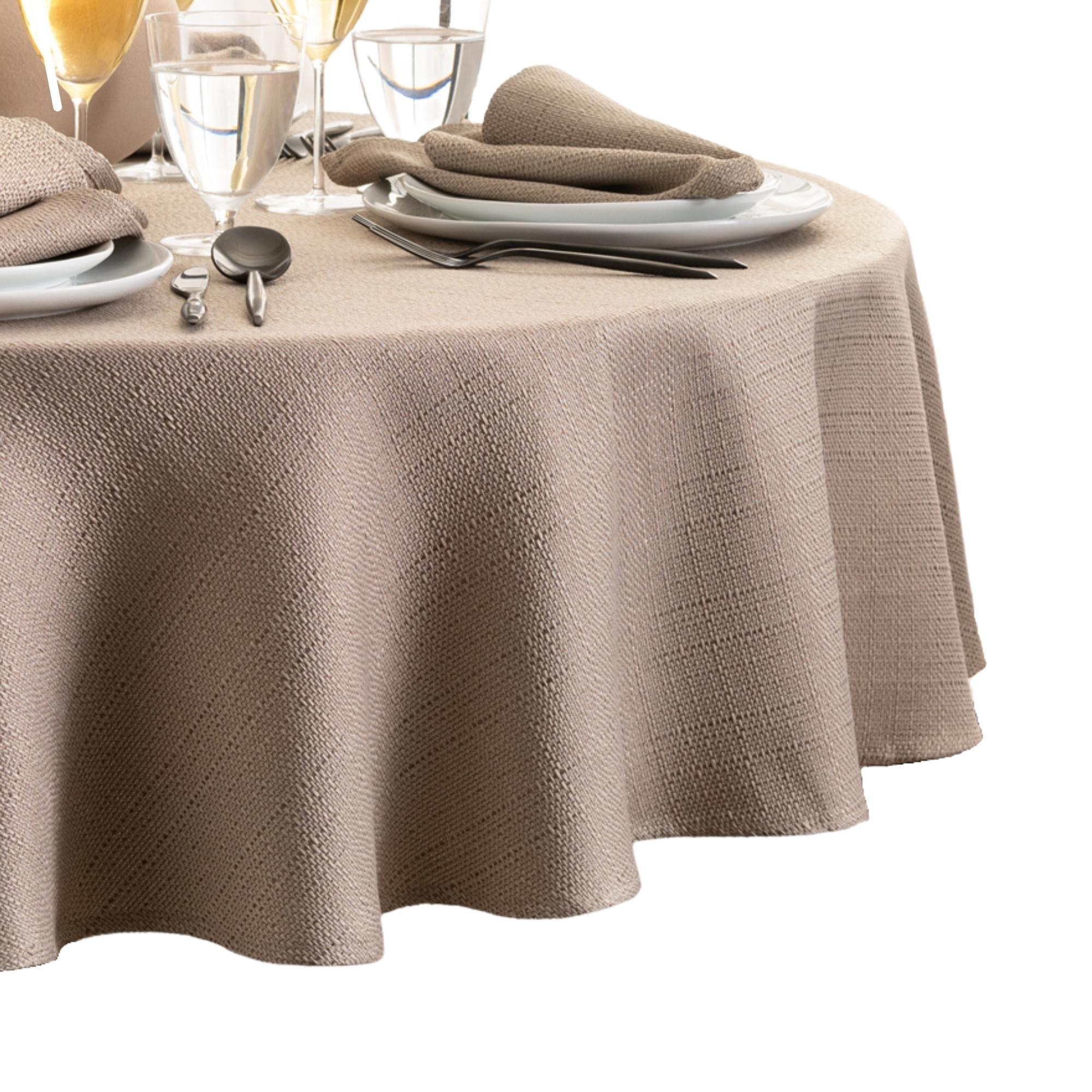 Elrene Home Fashions 194590065386 Laurel Texture Water Stain Resistant 90" Round Indoor Taupe Table Cover for 72-in round