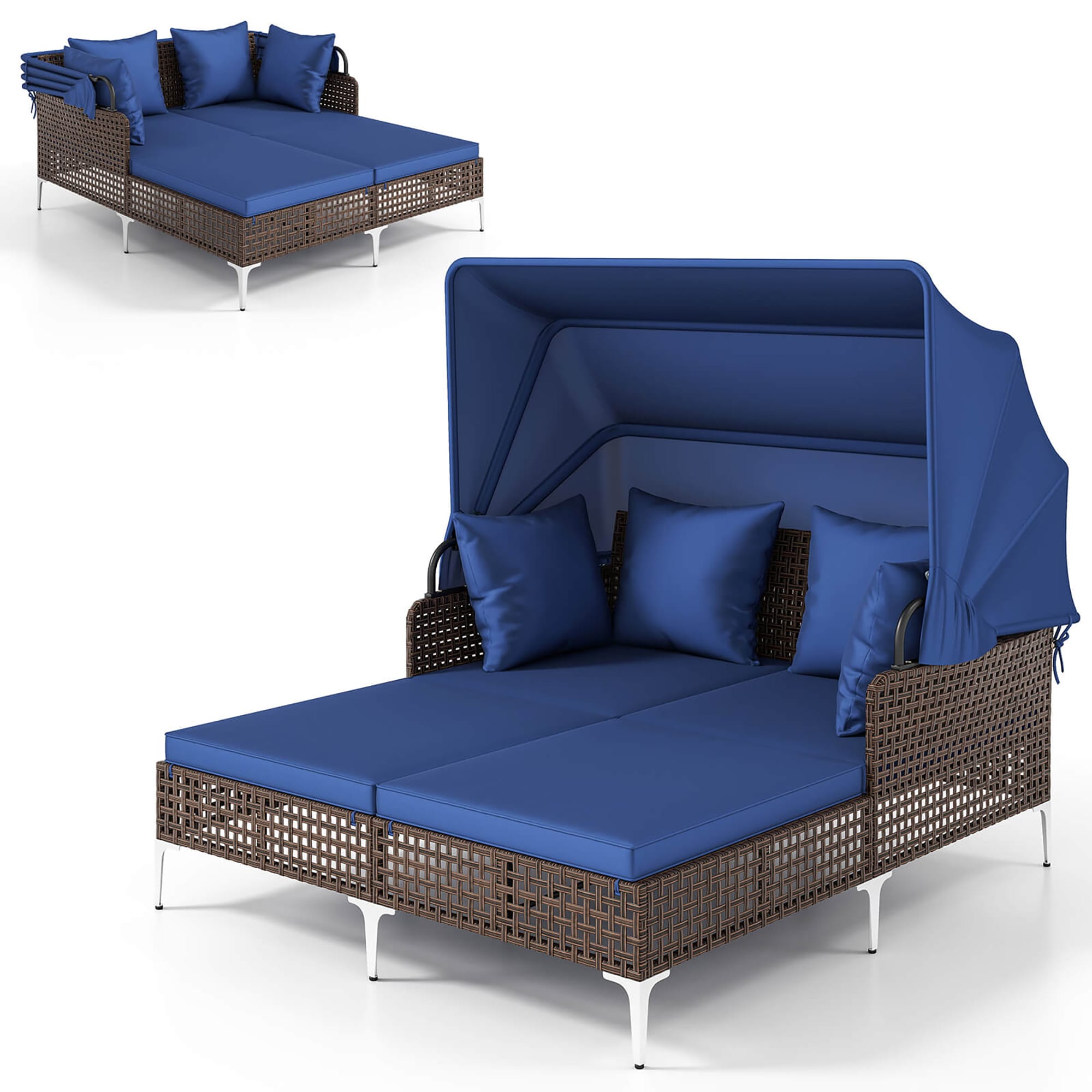 Costway HCST08683 Modern Navy Polyester/Polyester blend Chaise Lounge