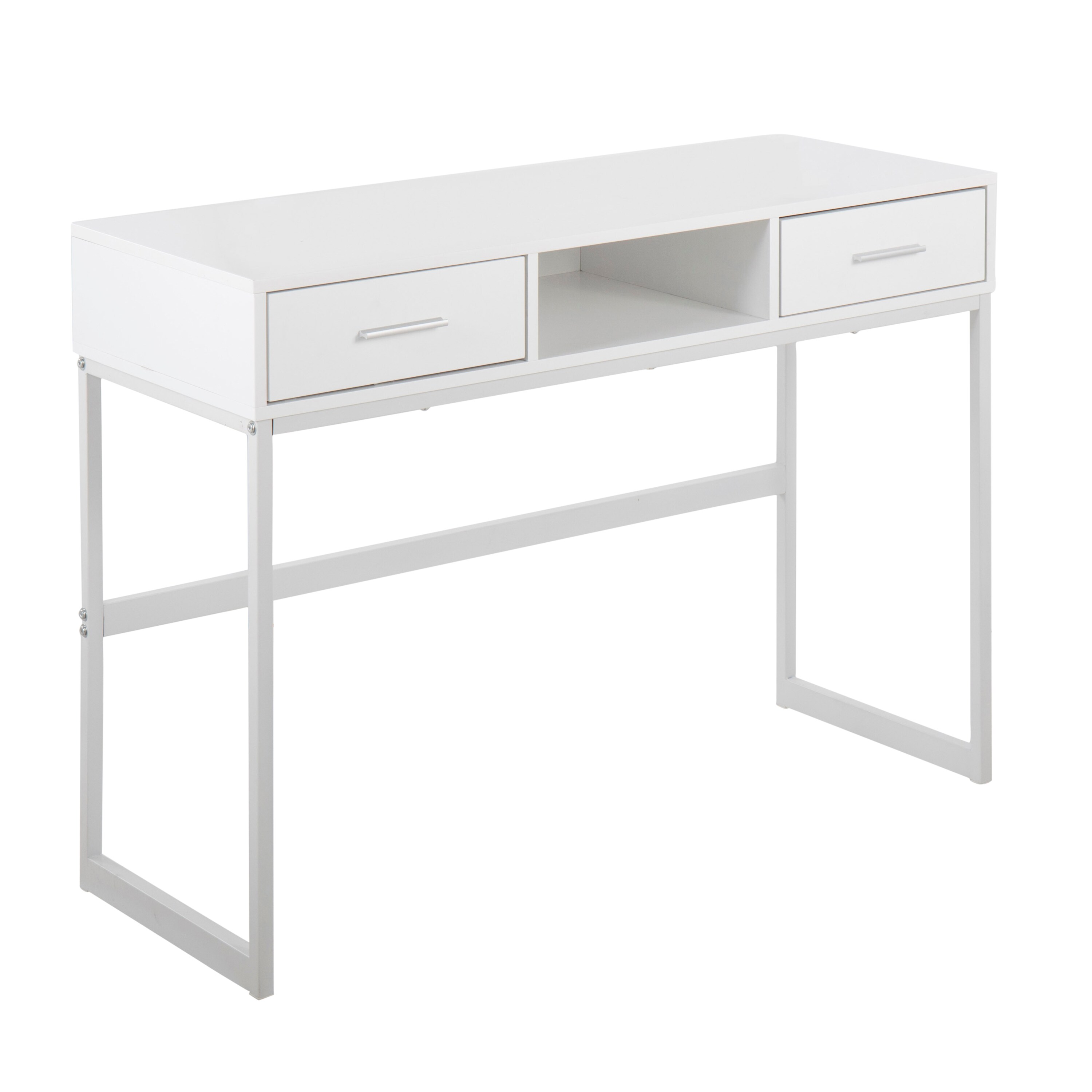 Vynxaria 44-in White Rectangular Wood Console Table with open profile ...
