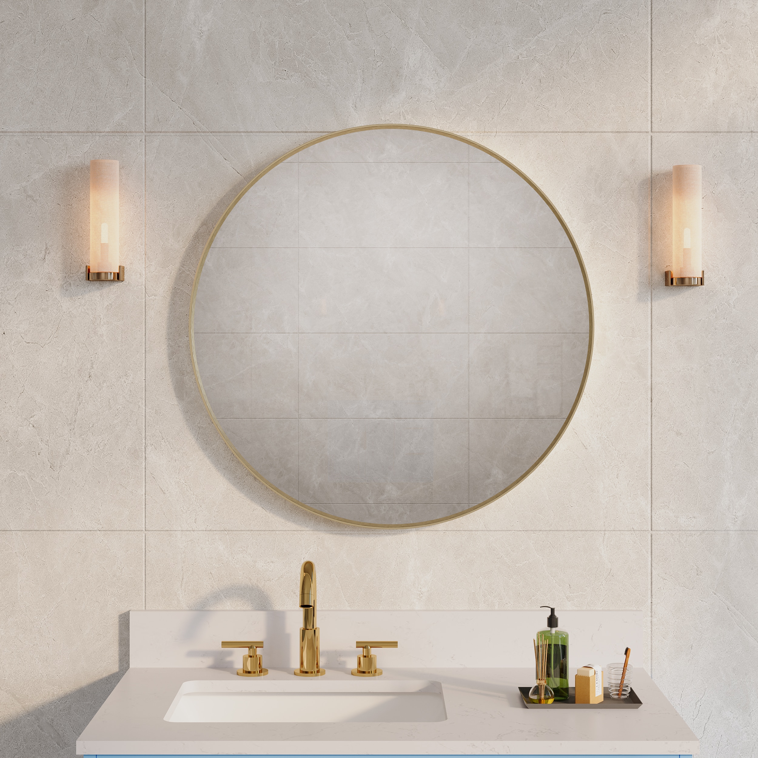 Forclover MEAM-R12828BG 28-in W x 28-in H Round Gold Framed Wall Mirror